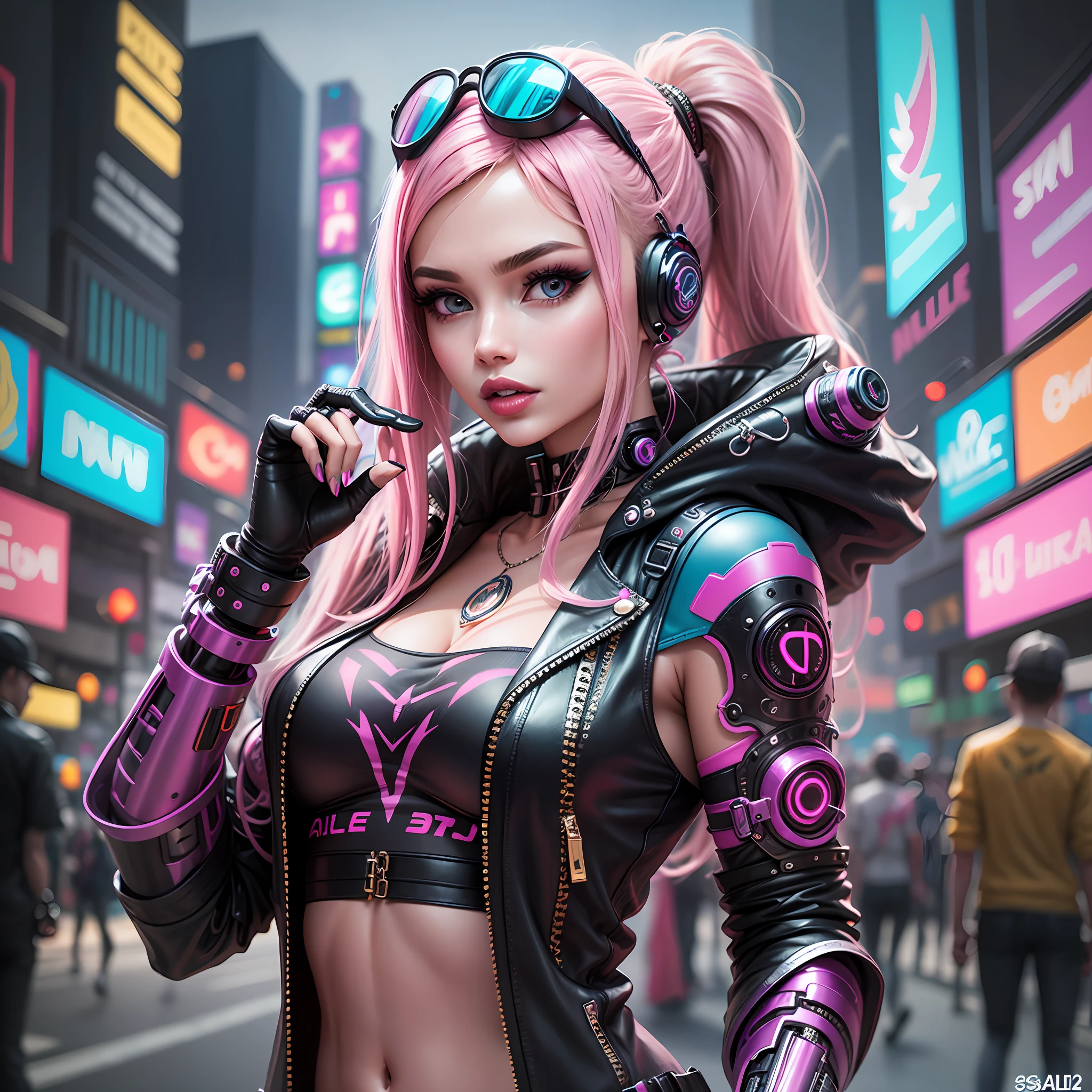 Experience futuristic allure as Barbie embraces the cyberpunk subculture, adorned with neon colors and enhanced accessories. In a vibrant and dynamic cityscape, It symbolizes cybernetic fashion and urban talent. --auto --s2