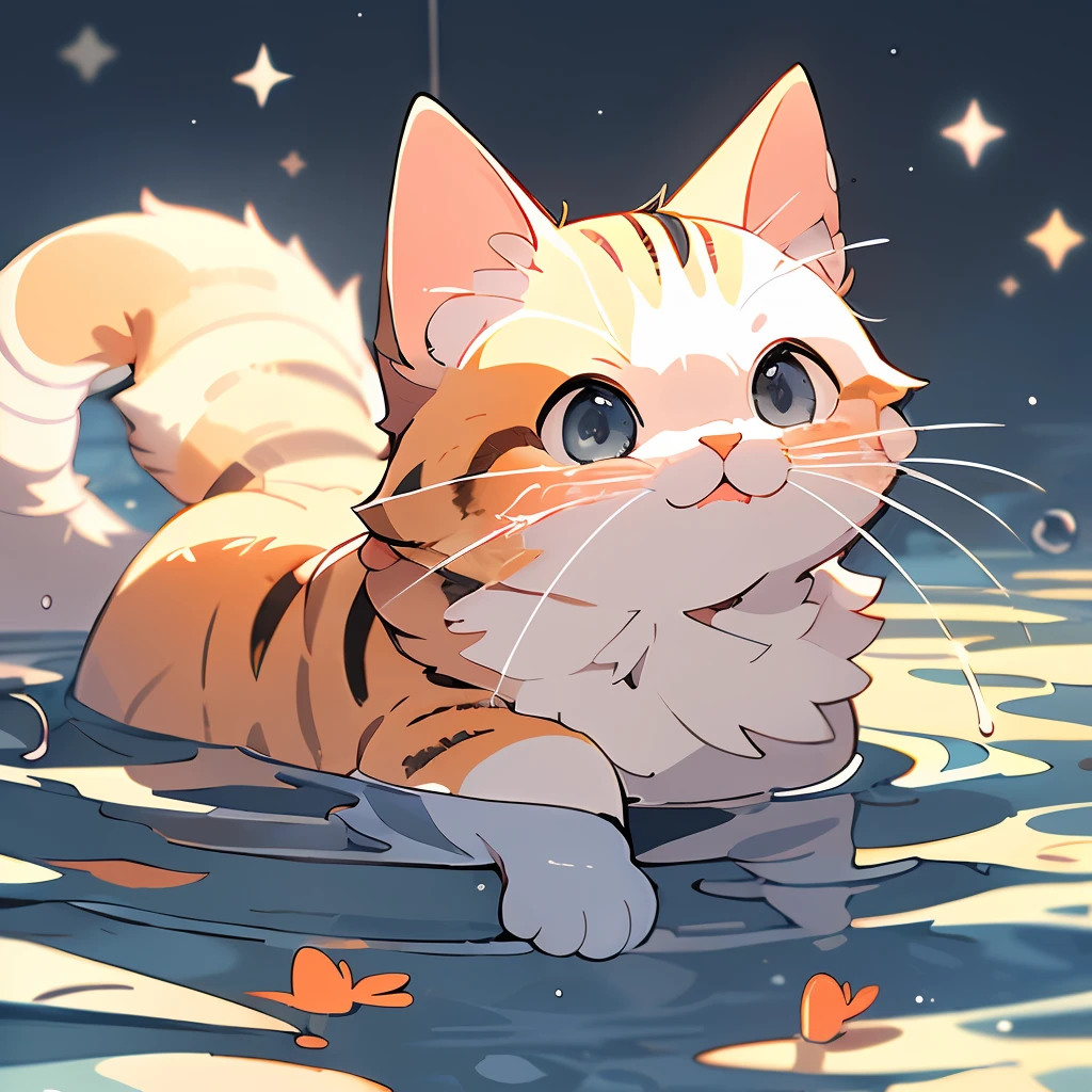 ,(Masterpiece:1.2, High quality),
No Man, cat, :3, Animal focus, Animal, simplebackground, view the viewer, Crying, greybackground, Touched,Soft lines,Soft light,As estrelas,Catch big fish,rainwater,soft filter,Background bokeh