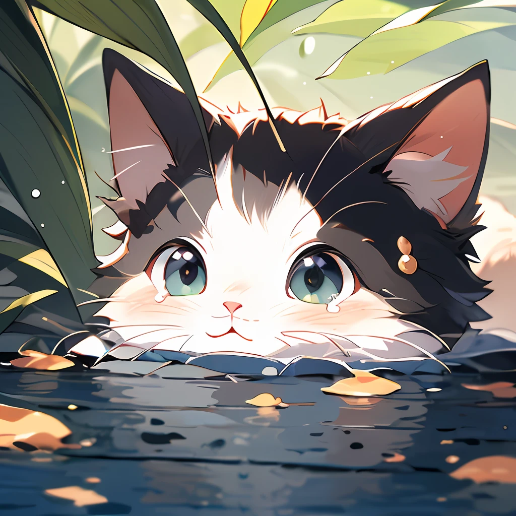 ,(Masterpiece:1.2, High quality),
No Man, cat, :3, Animal focus, Animal, simplebackground, view the viewer, Crying, greybackground, Touched,Soft lines,Soft light,As estrelas,Catch big fish,rainwater,soft filter,Background bokeh