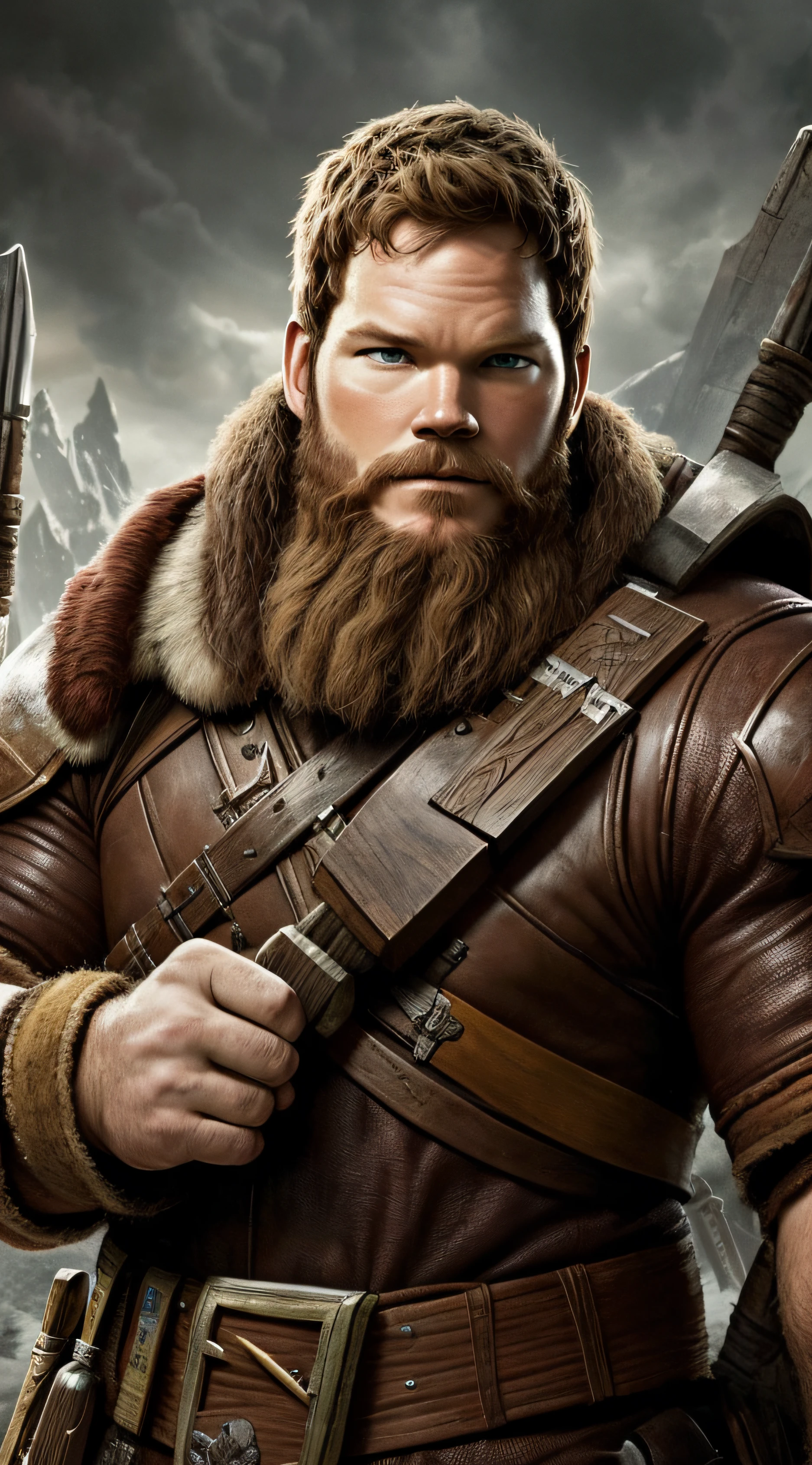(papel de parede 8k extremamente detalhado), an average photo of Chris Pratt as a War Dwarf, intrincado, High detail, Dramatic --auto