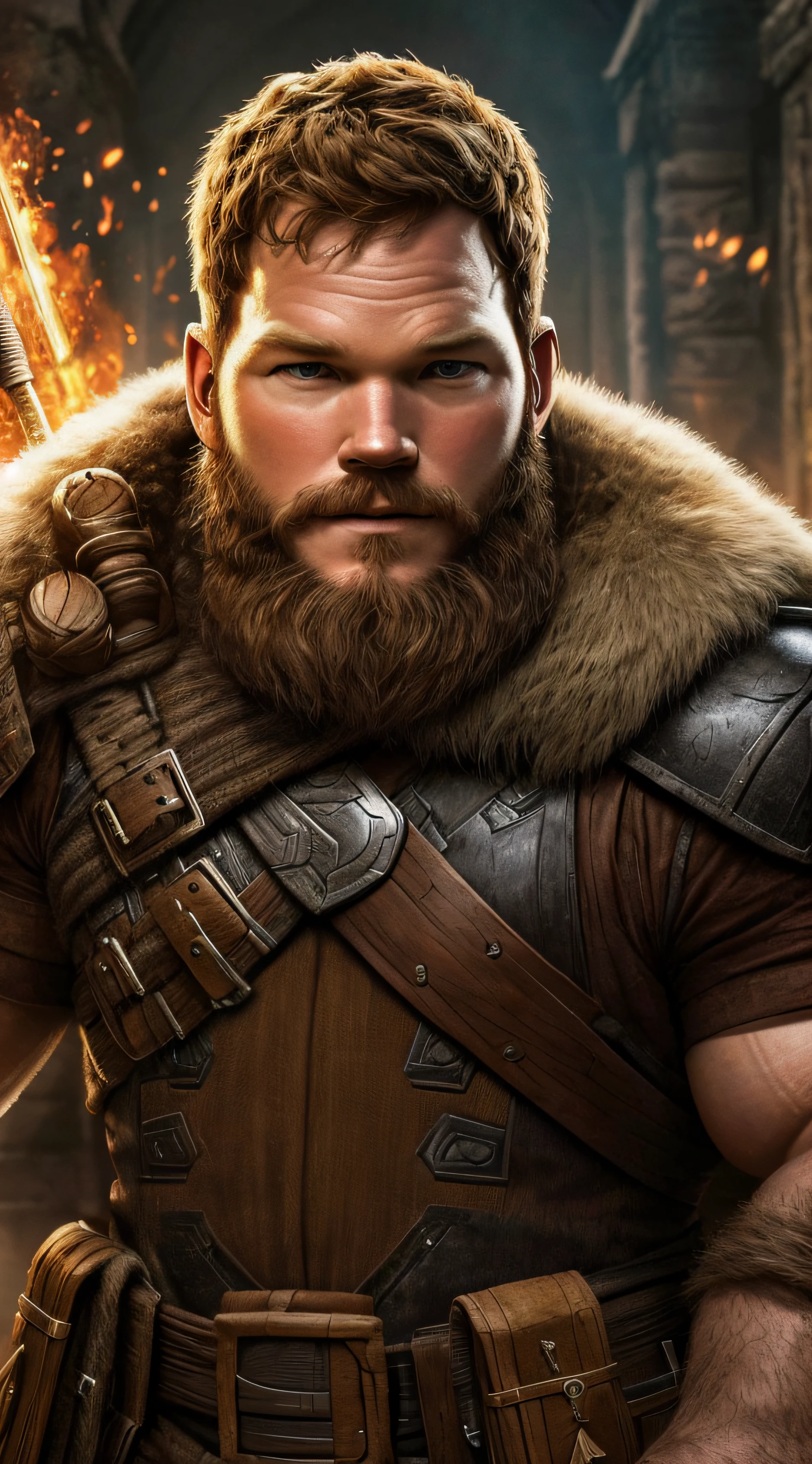 (papel de parede 8k extremamente detalhado), an average photo of Chris Pratt as a War Dwarf, intrincado, High detail, Dramatic --auto