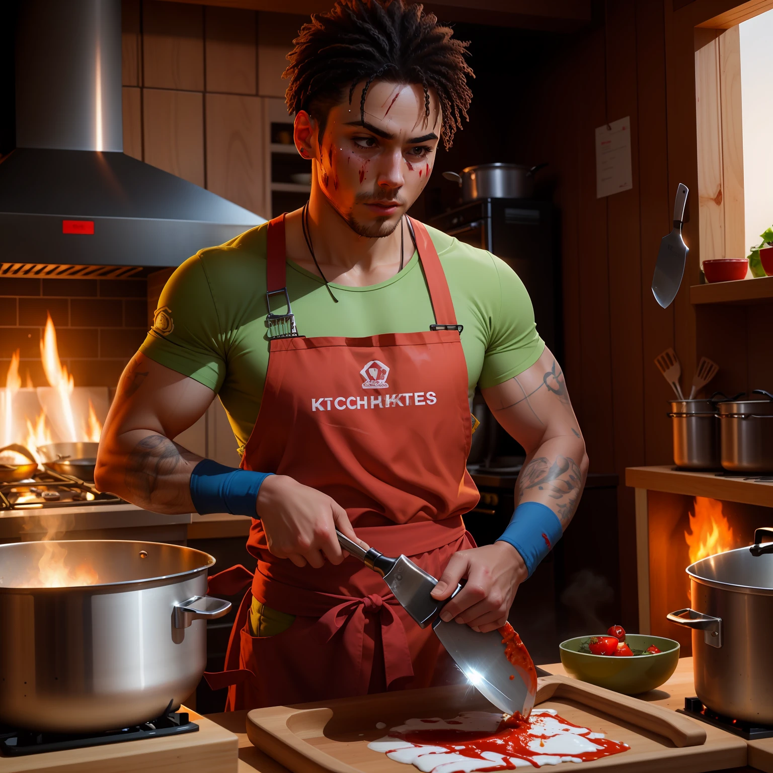 The kitchen knife cook is bloody