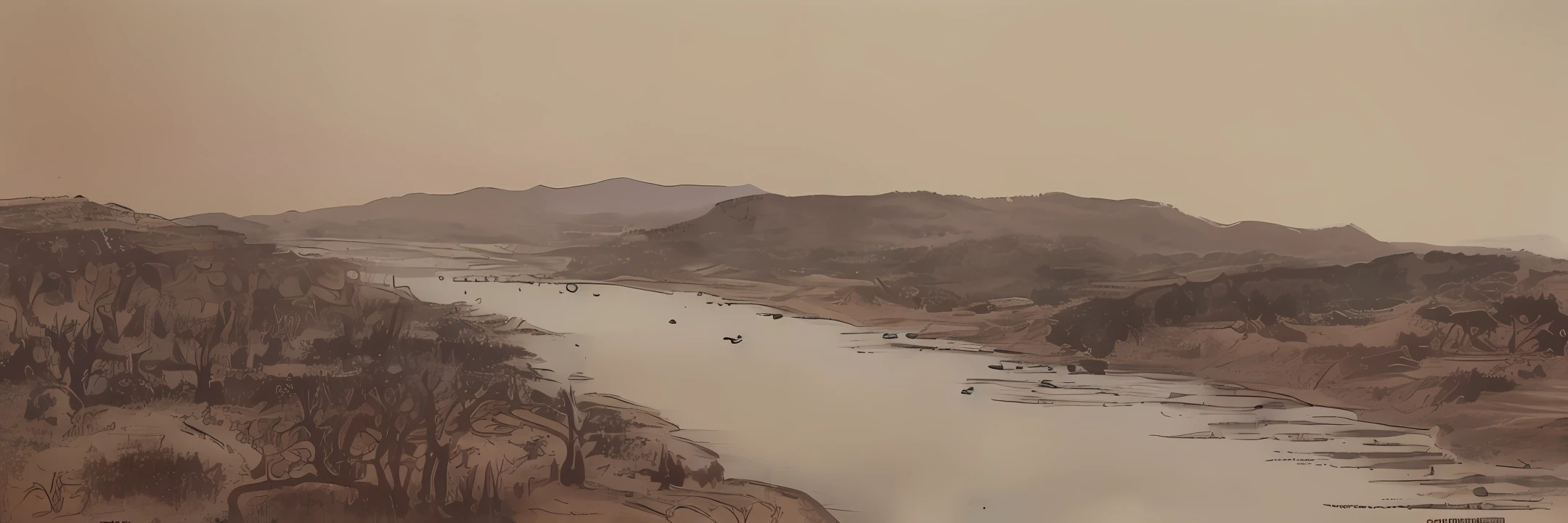 The desert is lonely and the sun sets on the long river