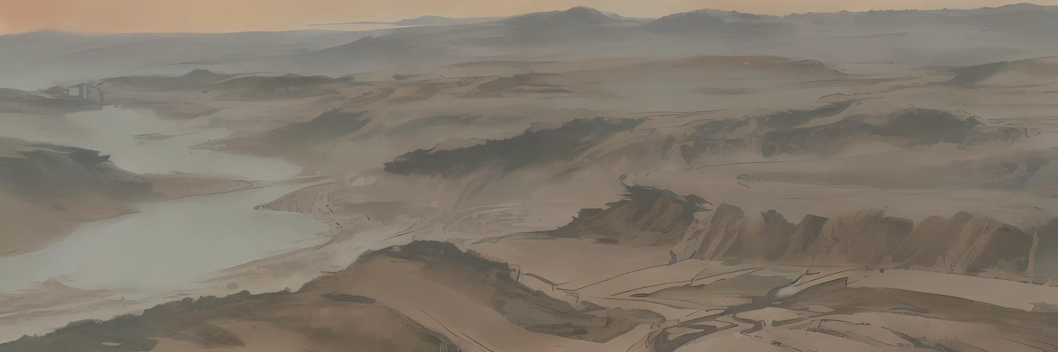 The desert is lonely and the sun sets on the long river