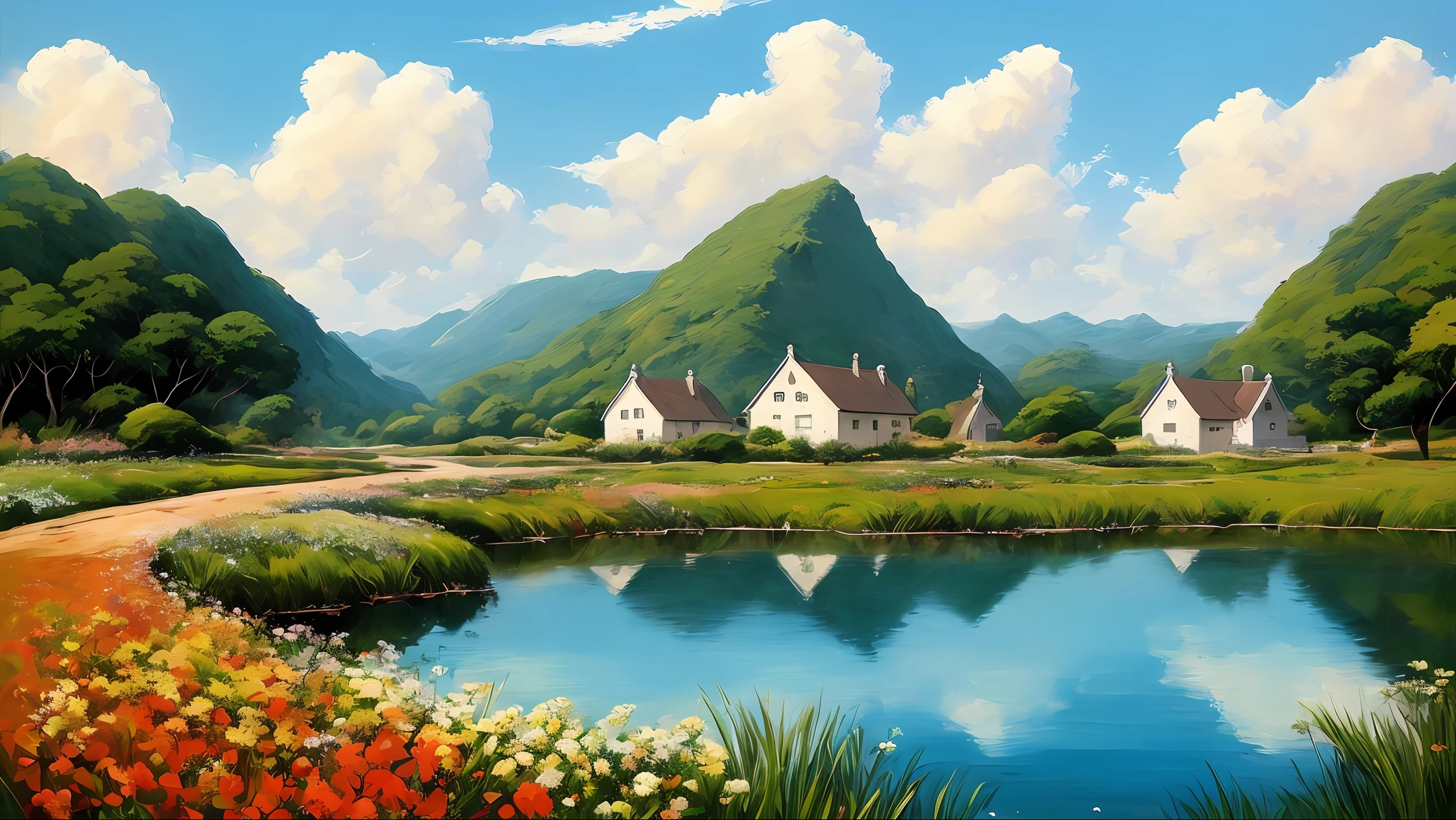 Fantastic and magical world, majestic and magnificent world, beautiful and amazing landscapes, oil paintings, Studio Ghibli, Hayao Miyazaki, Disney
