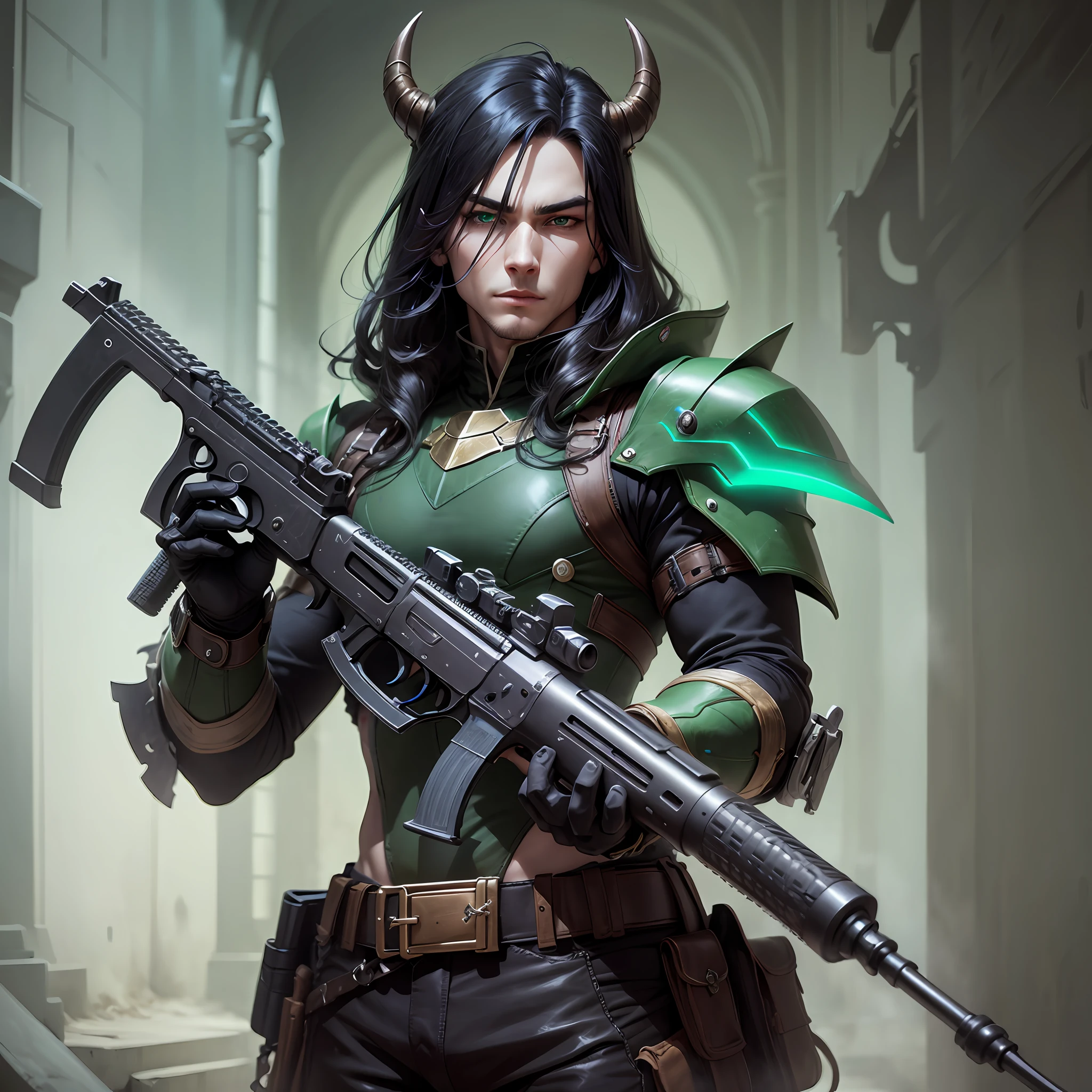 Male demon hunter long black straight hair green eyes two guns --auto --s2