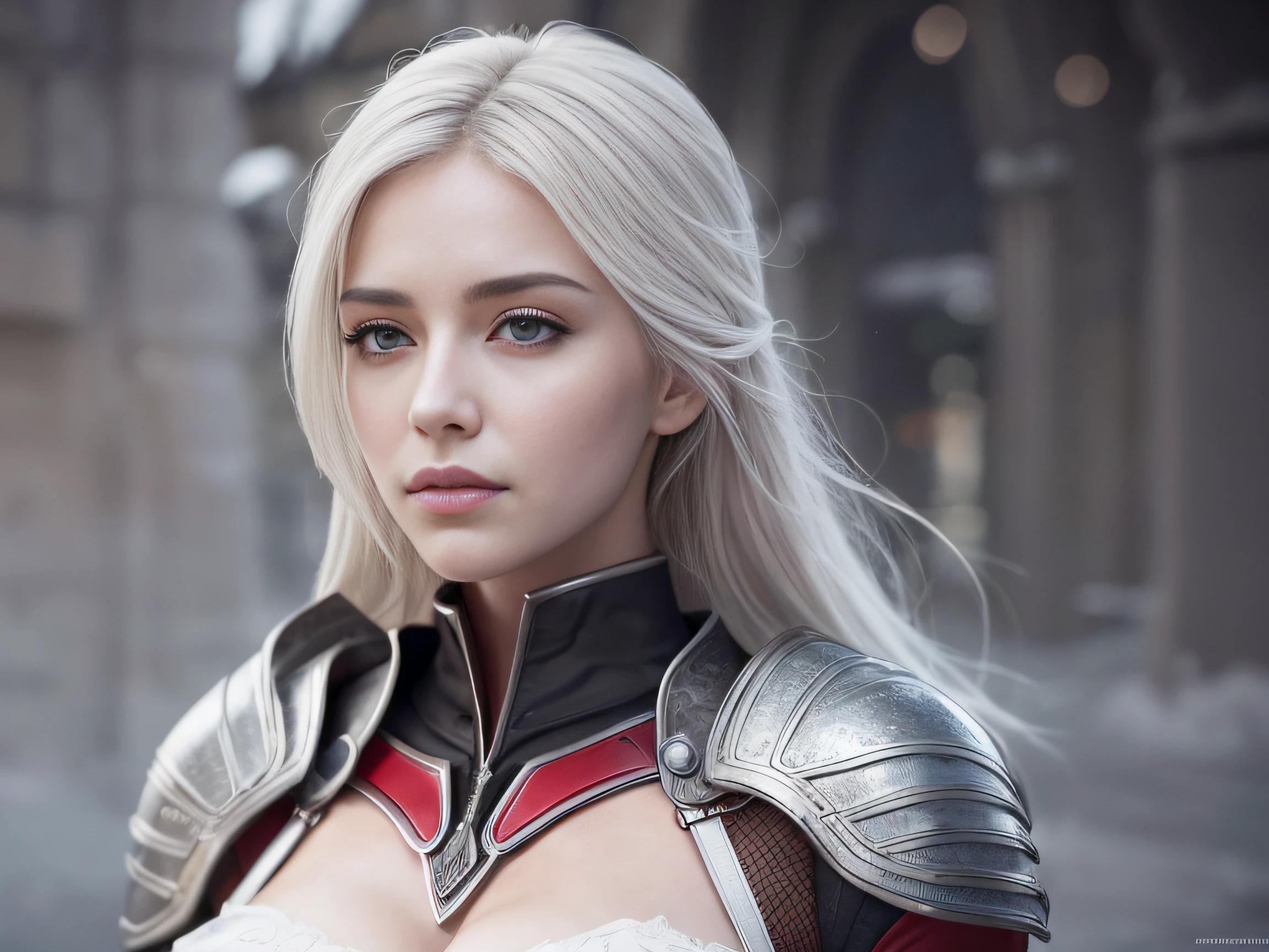Cirilla Fiona Elen Riannon,Highest image quality,Outstanding details,超高分辨率,(Fidelity:1.4), Favor the details,closeup cleavage,dawn,Snow,winter,Behind it is the wizard's sword,He has a delicate and beautiful face,((Red and white semi-mechanical body:1.8)),Raised sexy,frontage,cyber punk perssonage,Futuristic,mechanically aesthetic,Virtual Engine 5,Perfect detail rendering,rendering by octane,hyper HD