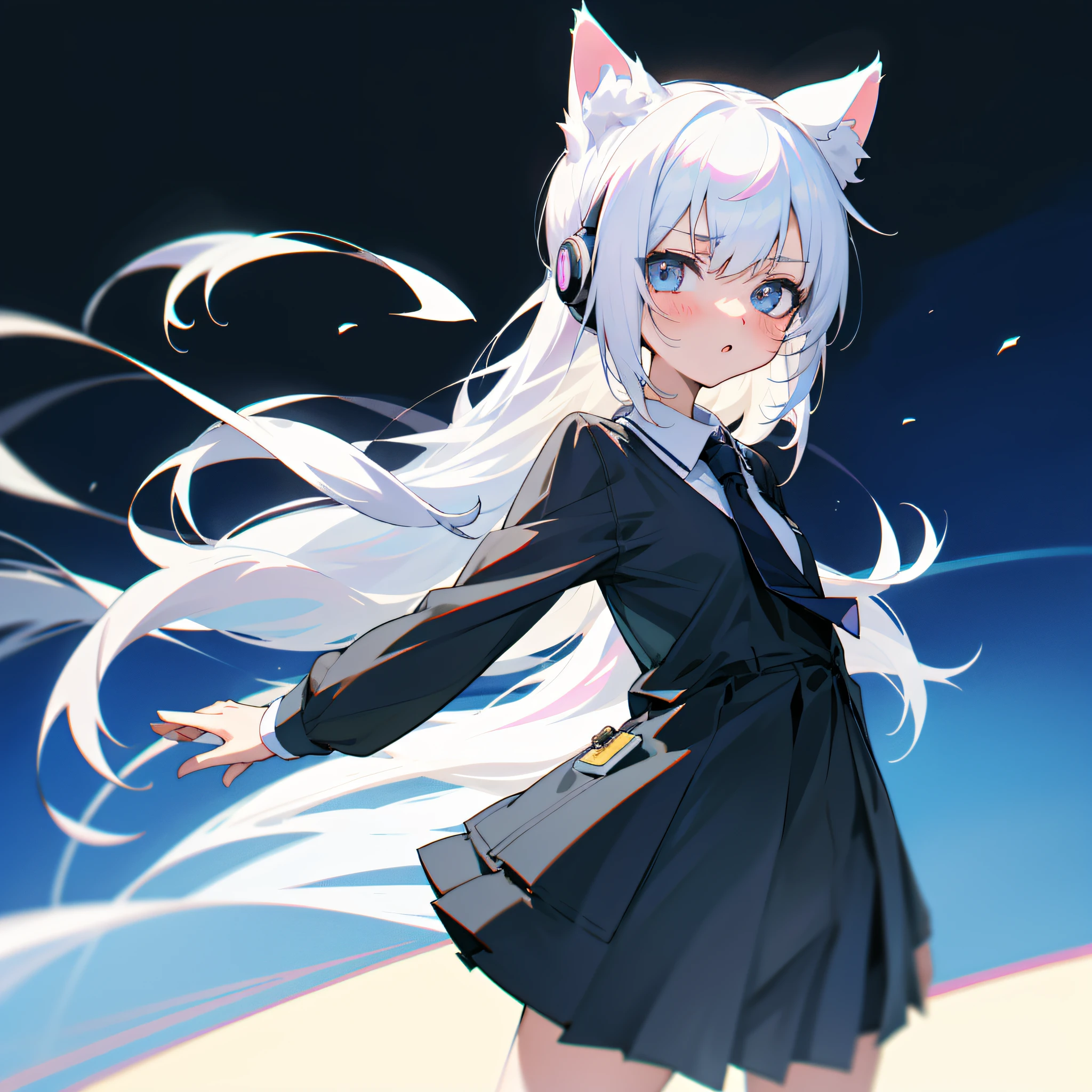 anime girl with headphones and a tie, anime moe artstyle, flat anime style shading, white cat girl, flat anime style, in an anime style, 2 d anime style, anime stylized, perfect white haired girl, unknown artstyle, white haired, anime girl with cat ears, holo is a wolf girl, girl with white hair, ****