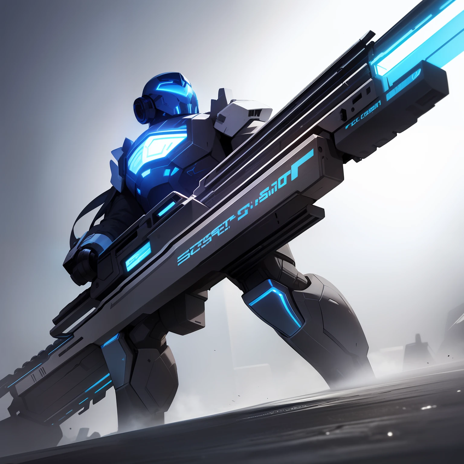 "(((Roles are not included))), A sci-fi heavy shotgun, simply white background, (a sketch), ((concept-art)), highly detailed, 4K Ultra HD, blue glowing, (cyber punk perssonage)。"
