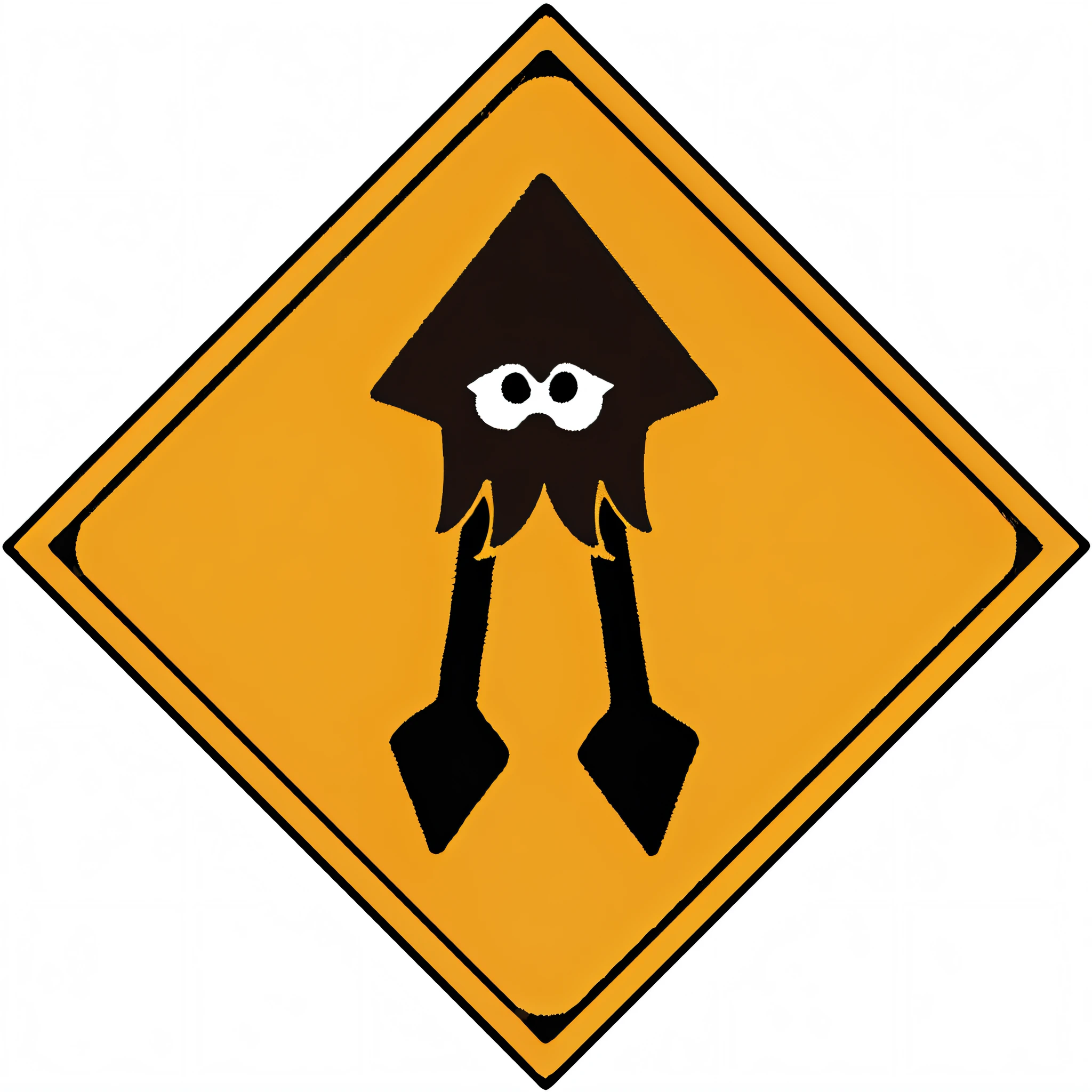 Yellow and black sign with black and white image of person with mask, Very angry squid, Alien squid, squid, Aliens like squid, Squid Phoenix Jellyfish, Venus Squid Astronaut, Squid attack, the flying spaghetti monster, Black shelf, Portrait of the Wizard of Squid, Giant Road Sign Armor Champion, squids, Crazy squid, Cthulhu squid