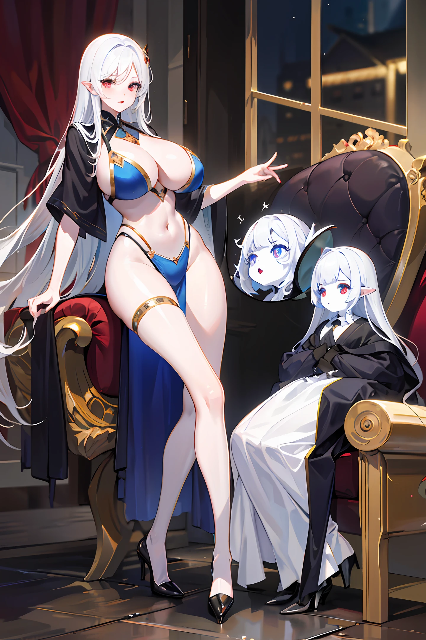 Real Human，Royal sister，huge tit，high-heels，blacksilk，and wear no underwear，whaite hair，glistning skin，Long legs，二重まぶた，largeeyes，White skin with red skin