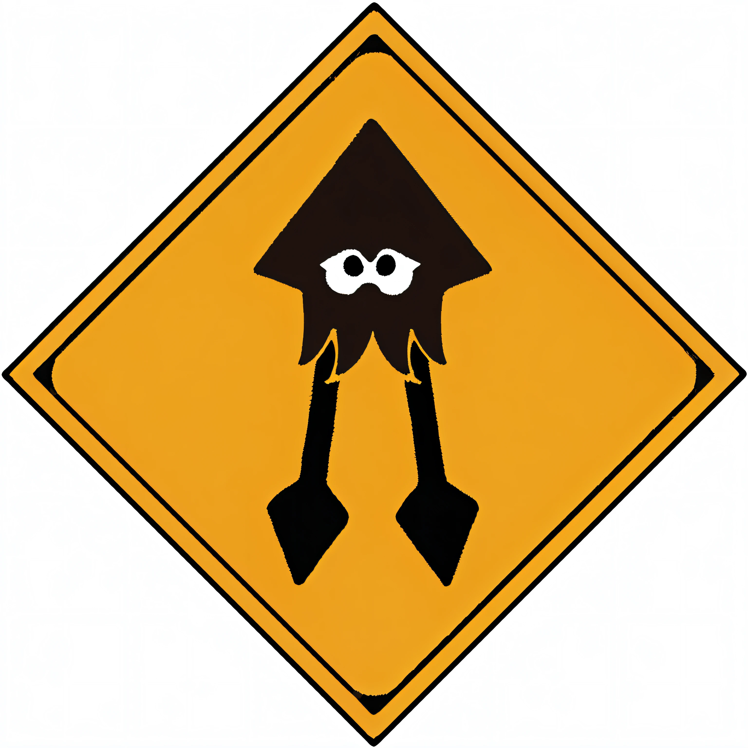 Yellow and black sign with black and white image of person with mask, Very angry squid, Alien squid, squid, Aliens like squid, Squid Phoenix Jellyfish, Venus Squid Astronaut, Squid attack, the flying spaghetti monster, Black shelf, Portrait of the Wizard of Squid, Giant Road Sign Armor Champion, squids, Crazy squid, Cthulhu squid