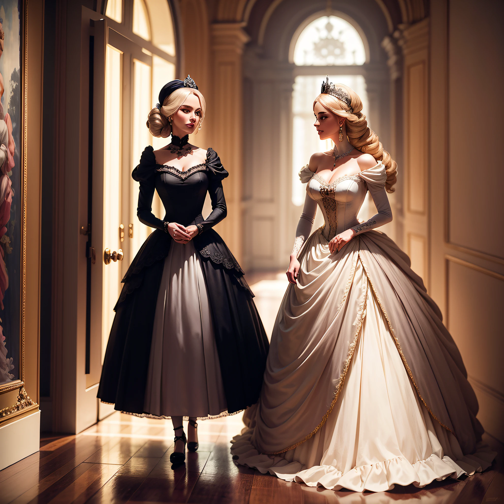Viaje no tempo com a Barbie enquanto ela se torna uma dama vitoriana, strolling gracefully in a grand historic mansion. With a bright ball gown and an umbrella in hand, She captivates with timeless elegance.