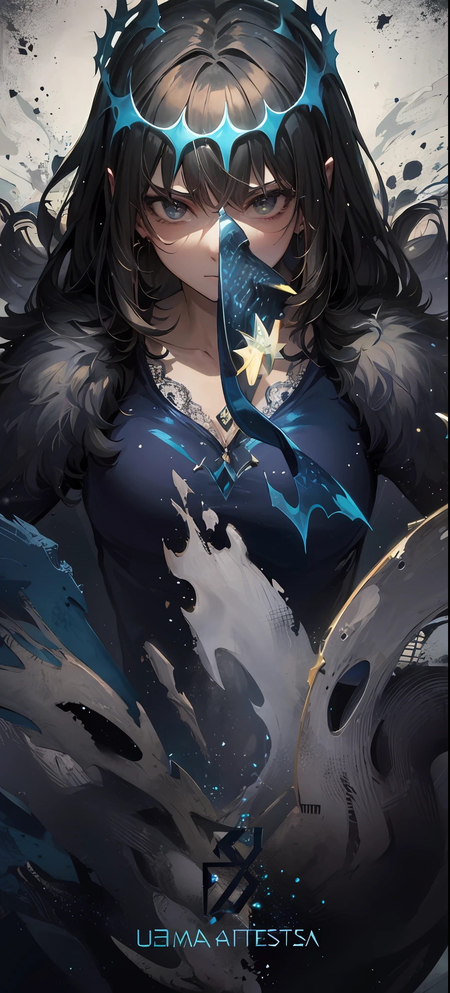 a closeup of a person with a crown on their head, arte chave detalhada do anime, arte de anime digital detalhada, arte oficial altamente detalhada, arte detalhada do anime, arte detalhada do anime, arte abstrata de anime, Arte digital escura, mas detalhada, com poderes de gelo, segurando uma luzabre. arte splash, impressionante estilo de arte detalhado, Ultra instinto, Raziel IRL