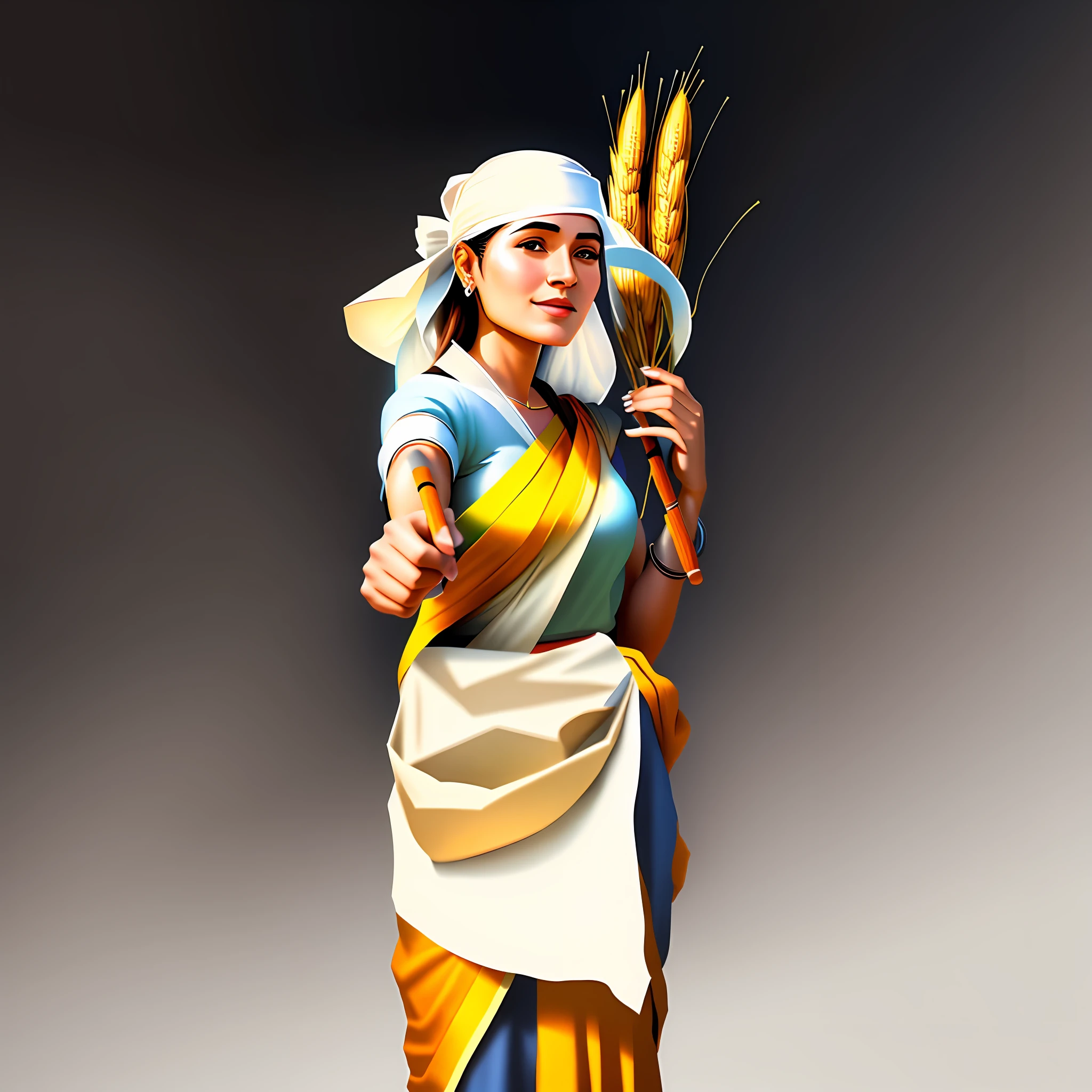 a drawing of a woman holding a bunch of wheat, she is holding a long staff, simple lineart, man holding spear, clean lineart, indian, simple line art, traditional drawing style, holding spear, outline sketch, line art illustration, holding a spear, bold lineart, variable lineart, outline drawing, line art, line - art