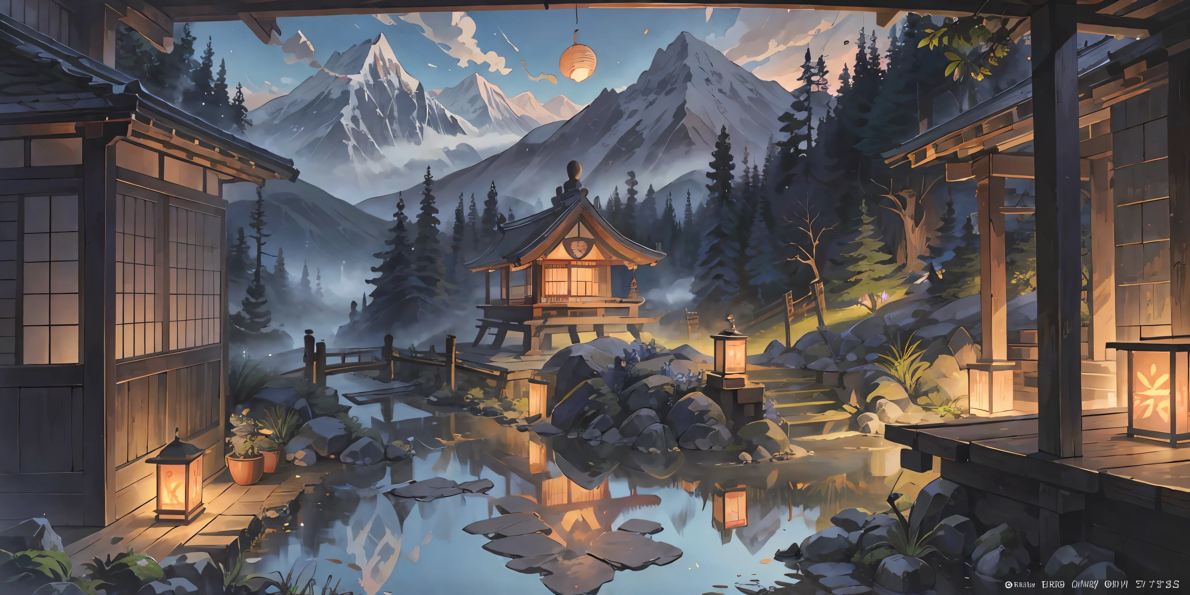 masterpiece, best quality, highly detailed background, side lighting, BREAK [(1girl, solo:1.5):1girl,solo:10], looking at viewer, traditional clothing, kimono, japanese clothes, kimono, wide sleeves, obi,wooden sandals, hairband, jade hair ornament, light blush, flat chest, BREAK serene forest, ancient shrines, moss-covered temple, stone lanterns, blooming cherry blossoms, tall cedar trees, early morning sunlight, calm stream, koi fish,  gentle breeze, distant mountains, cloud wisps, peaceful atmosphere