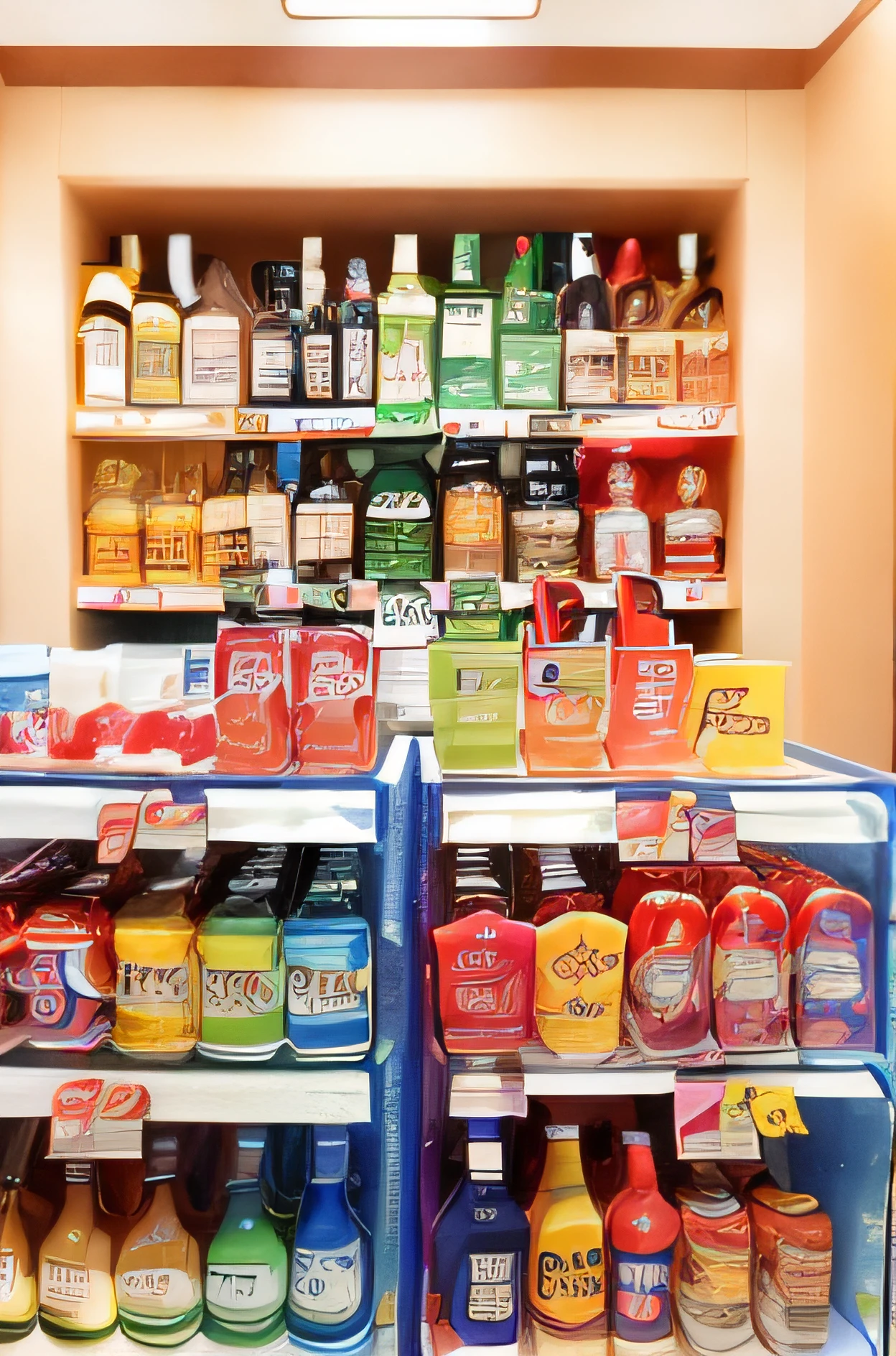 It is full of goods such as drinks,Daily necessities