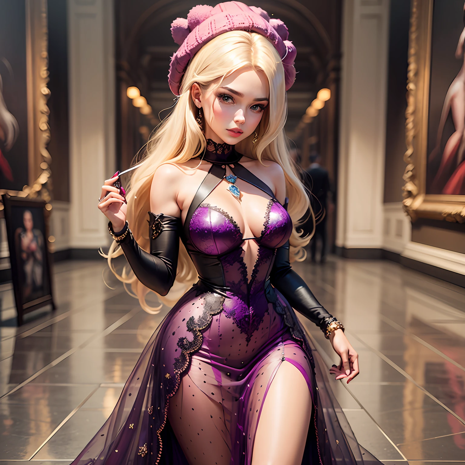 Join Barbie as a refined art connoisseur, participando de uma gala exclusiva do museu. Vestida com um vestido requintado, She captivates with her presence amid priceless pieces of art, adicionando um toque de glamour ao evento cultural. --auto --s2