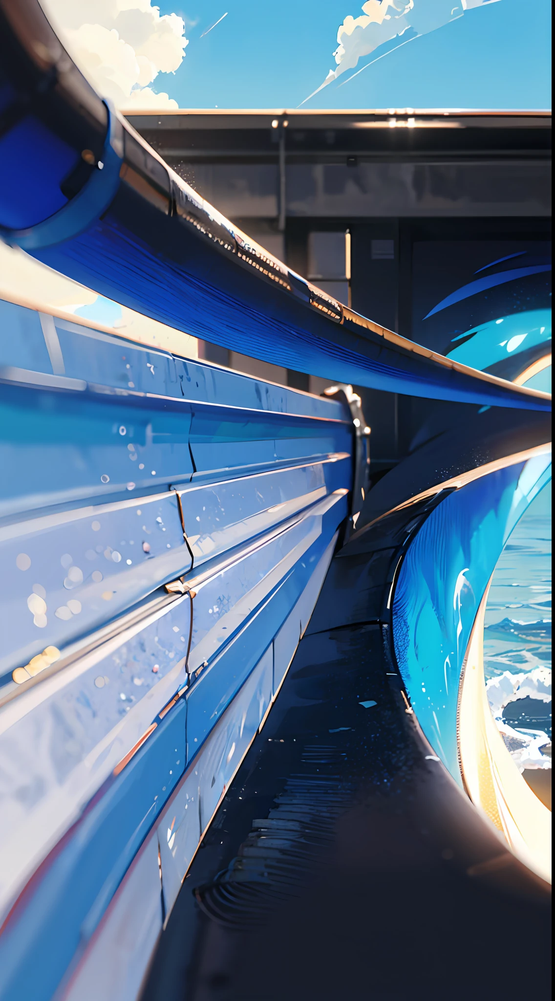 scenecy, vanishing point, from below, tmasterpiece, best qualtiy, 8K, waterface, 夏天, mid day, rays of sunshine, blue-sky, ssee-through, depth of fields, A high resolution, finedetail, ultra - detailed, Sharp focus