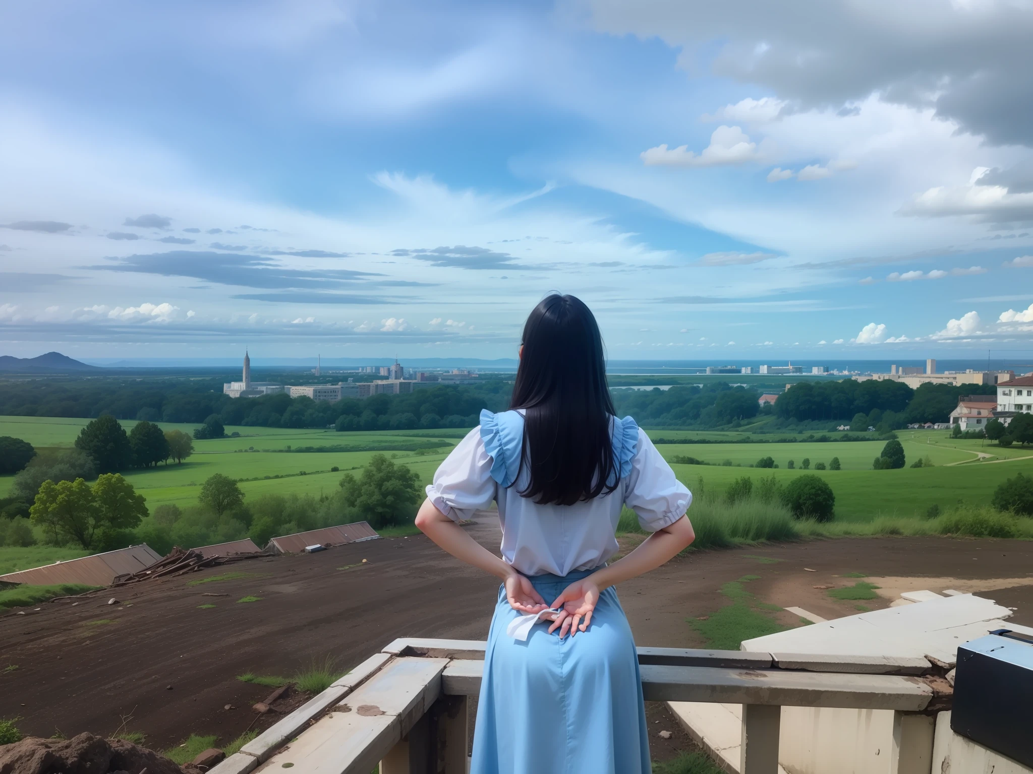 Bluesky, green tree , beautifull sky , girl