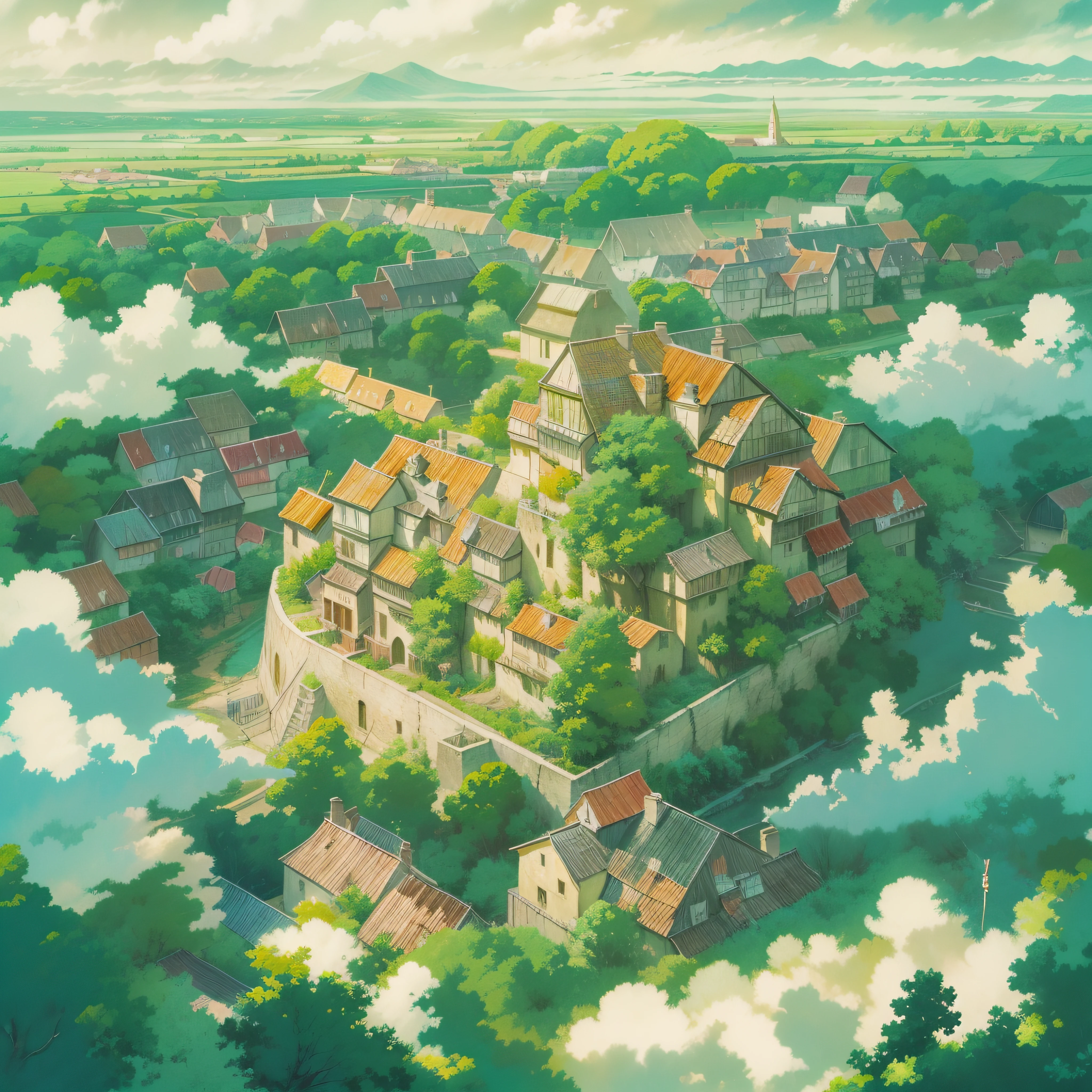 animesque、Skyscape with clouds、Landscape without buildings、You can see the touch of the brush、Studio Ghibli、Ghibli、Scenery、Style、Golden Time、sky line、The sky is covered with clouds、The light is sparkling