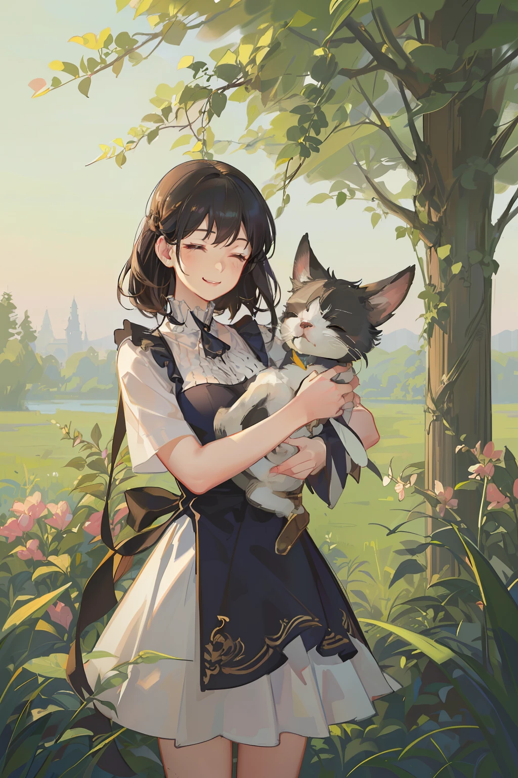 Masterpiece, best quality, absurdres, 1girl, smug, happy, big smile, closed eyes, outdoors, tinas