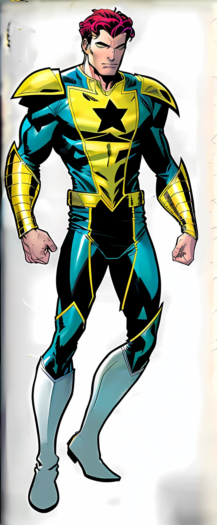 a close up of a comic character with a red hair, phil jimenez, ethan van sciver, comic book character, full portrait of electromancer, inspired by John Romita Jr, russell dauterman, jason fabok. greg staples, john romita senior, full body close-up shot, full body picture, zoomed out full body, fullbody view, Clean face, closed eyes