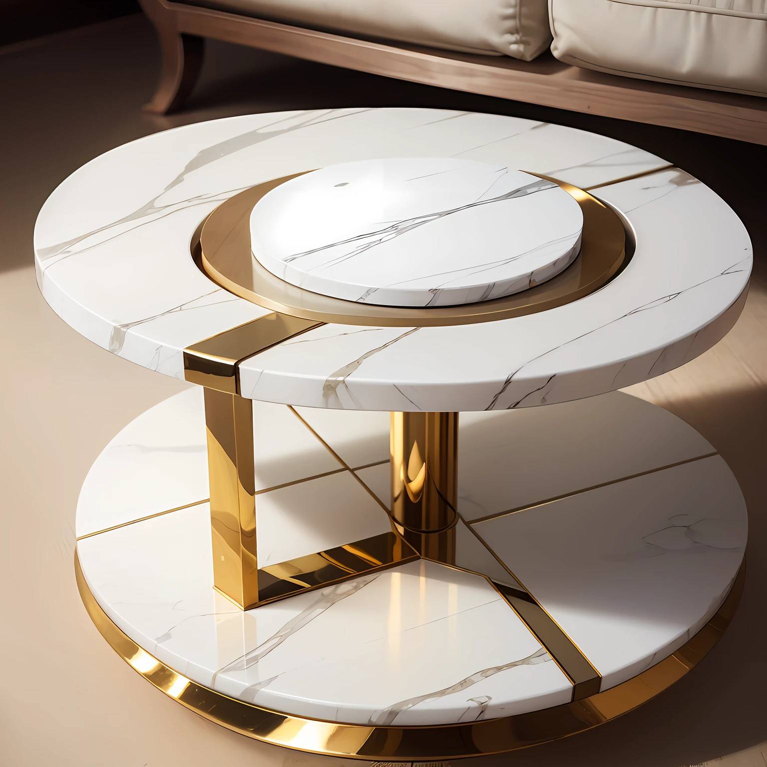 One sheet with a diameter of 400mm,Small side table 510mm high,White marble table top,Solid wood with gold-tone stainless steel base ,white backgrounid --auto