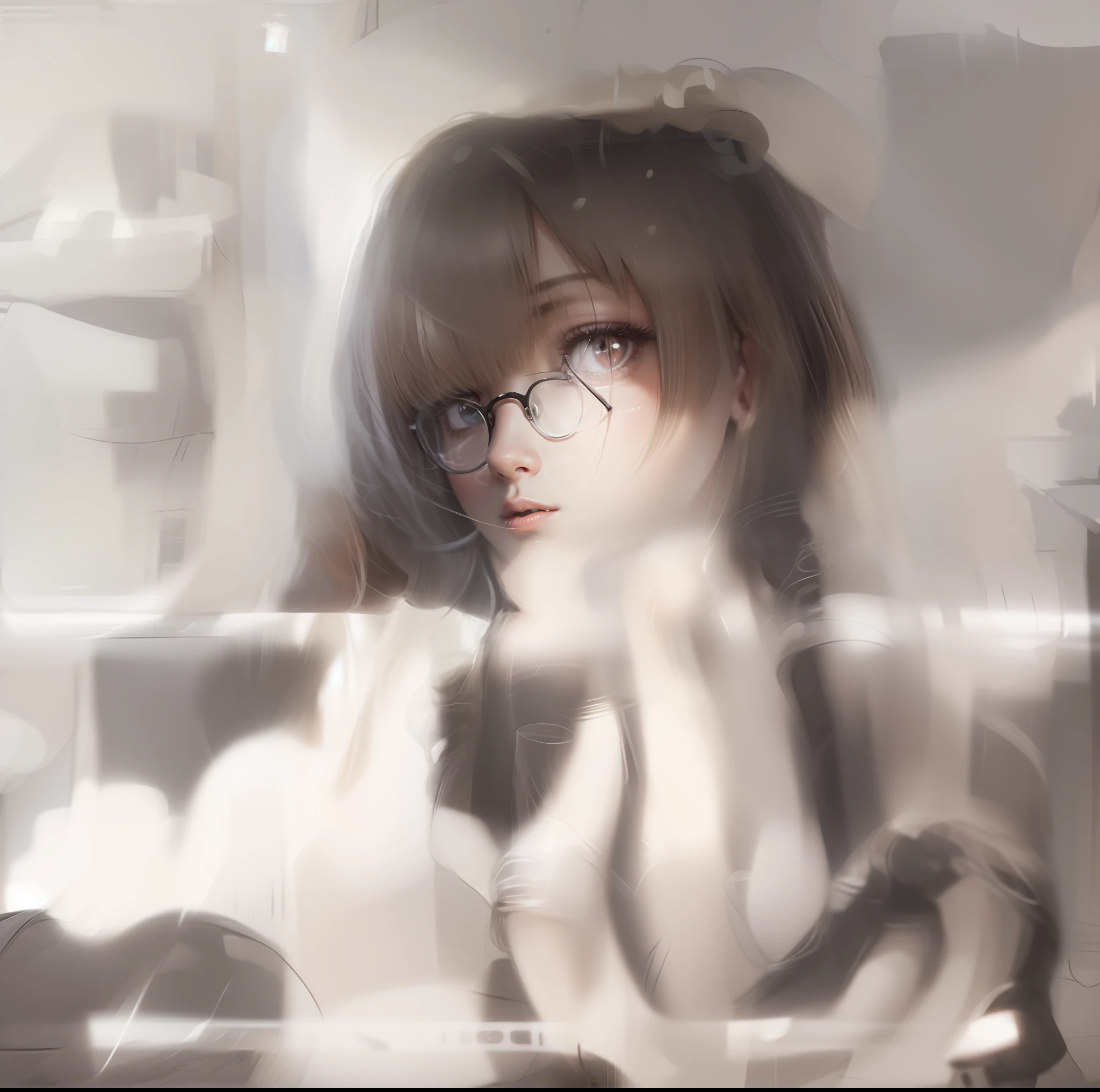 Brunette glasses military uniform