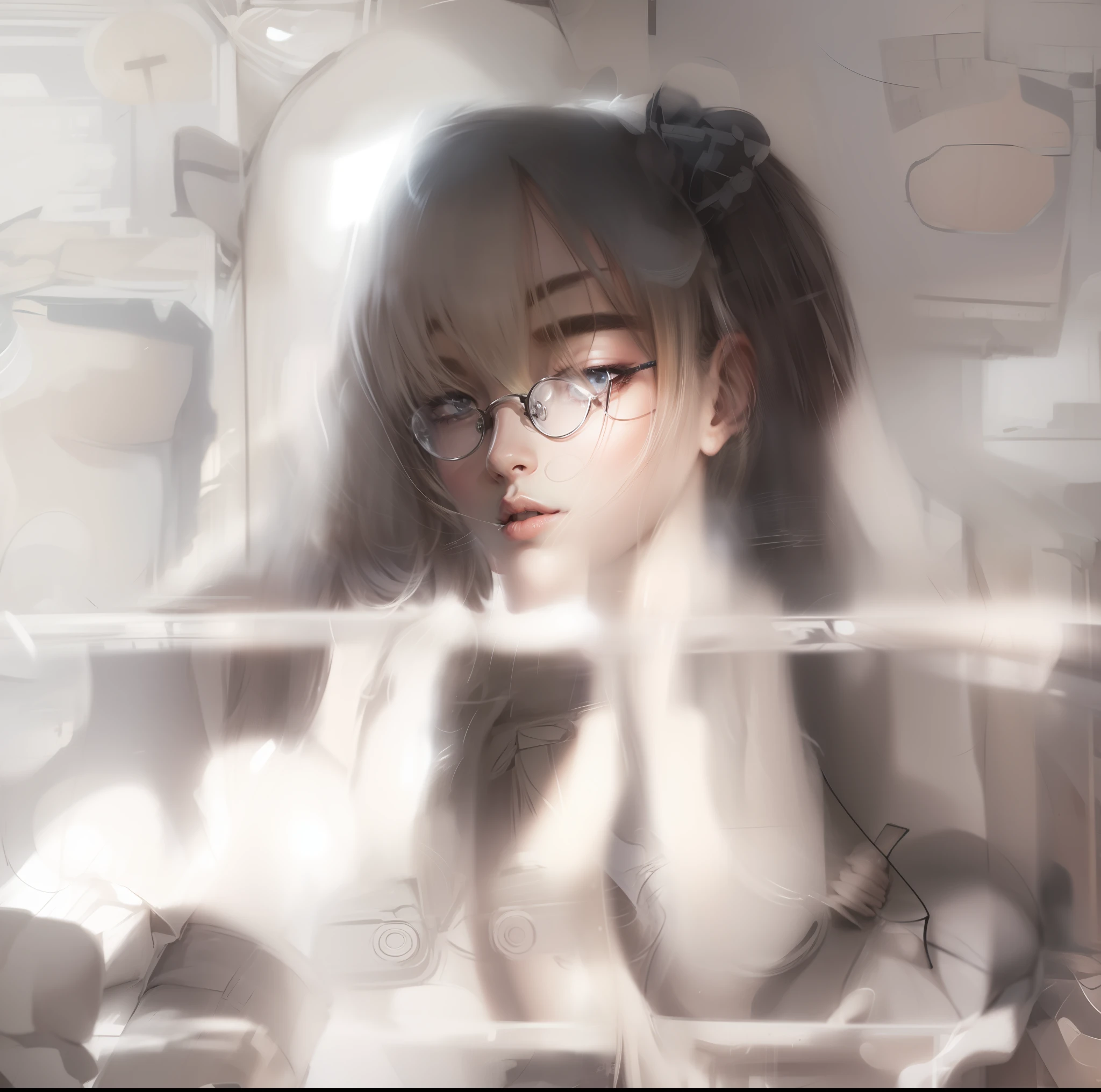 Brunette glasses military uniform