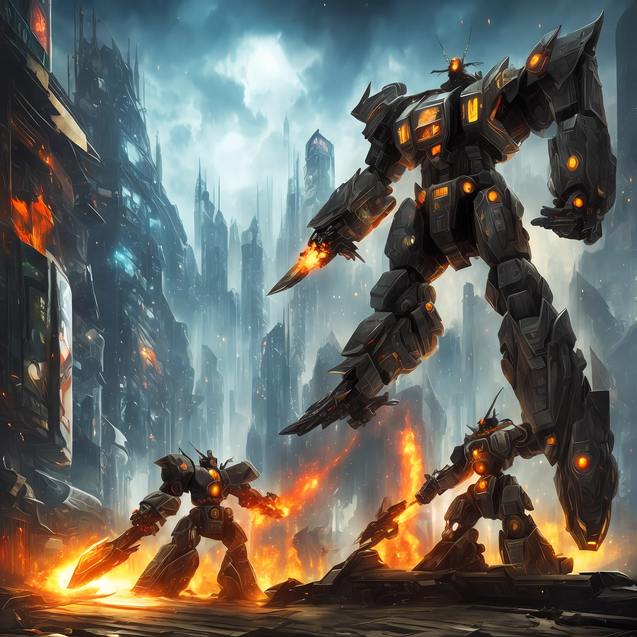 giant mecha,Mecha warrior,golden colored,Machinary,cyber punk perssonage,The city of the future,Dragon 1.3,k hd,metalictexture,well-illuminated,Big knife 1.2,China 1.2 --auto