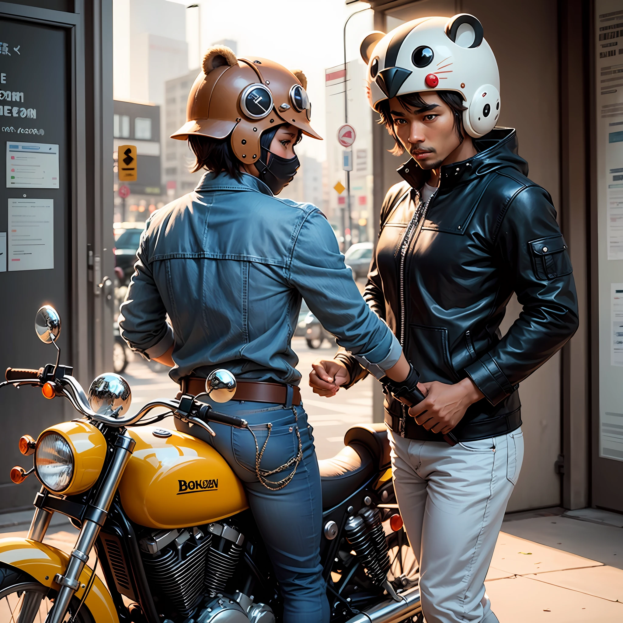 2
there is a brown bear helmet with a black belt on it, a cartoon by Taiyō Matsumoto, reddit, mingei, rabbit shaped helmet, stylized motorcycle helmet, motorcycle helmet, brown ) ), helmet instead of a head, without helmet, ( ( brown skin ) ), owl helmet, modern helmet, pochi iida, detailed helmet --auto
