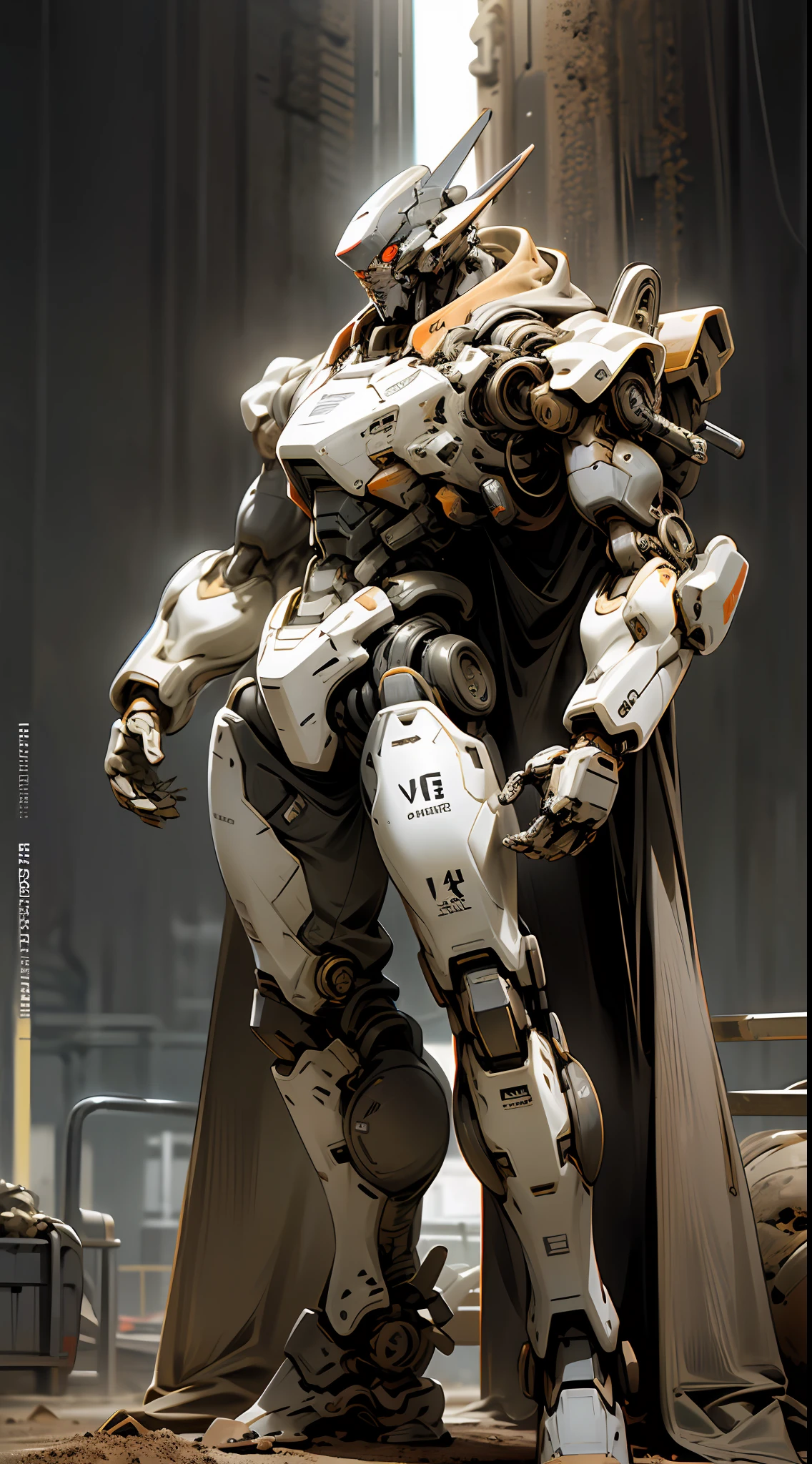 giant mecha,Waste soil style,Doomsday series,standing on your feet,Contrast,tmasterpiece,ultra-realistic realism,Cool,Sand,Whole body diagram,giant things,HighestQuali,poster for:1.4,The texture is strong,Complete details,Sense of oppression,Sporty wind,mechanical sense,slenderness