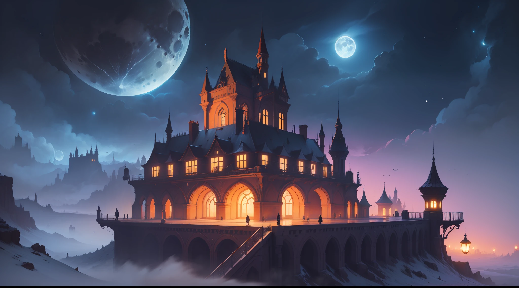 a surreal fantasy landscape, moonlit night --auto --s2