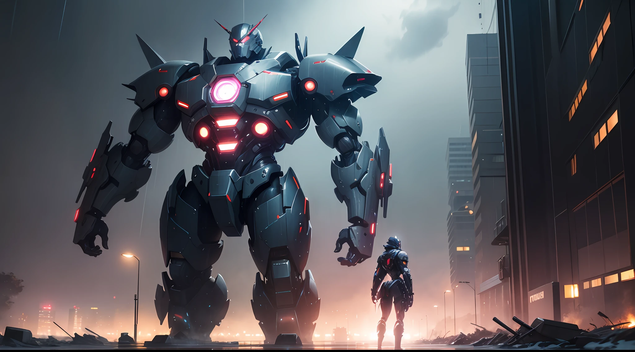 Mecha Rainy Night Full Body Cyberpunk Burly Realistic Giant --auto