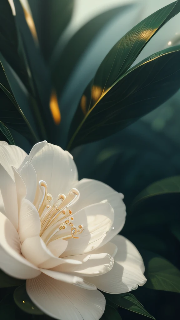 tmasterpiece，Works of masters，top-quality，8K，The ultra-realistice，3D，Ultimate detail，Layered，Clear texture，dyna，Bright texture，atmosphere lights，classic,fairyland,Amazing,detailed light，Detailed pubic hair，extremely higly detailed，a plant，White gardenia，solo，closeup cleavage，Moisture，cleanness，Full of life，（The background is black），rim-light，Realistic lighting，