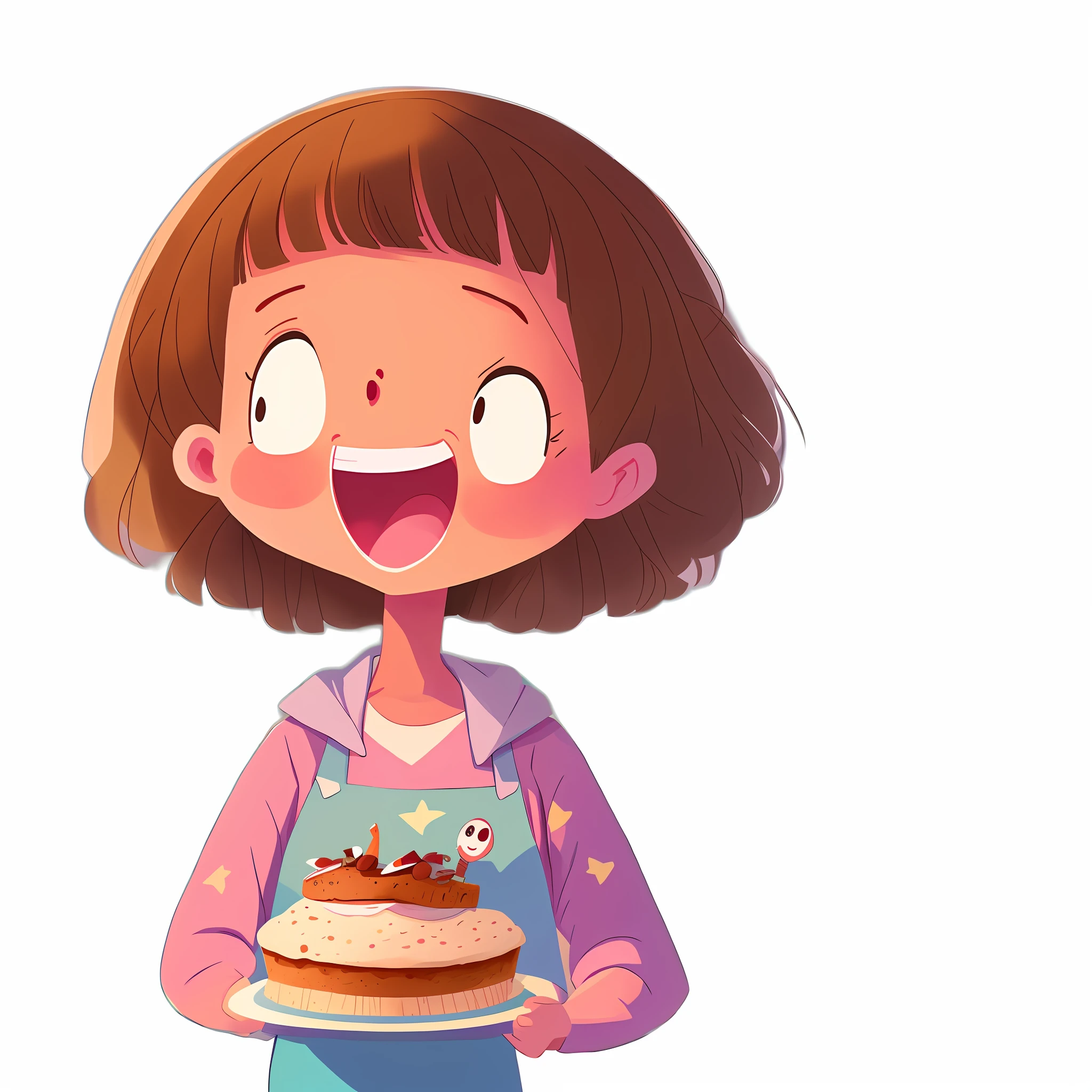 Cartoon girl holding a cake，There are smiley faces and smiles on it, chihiro! fujisaki, inspirado em Goro Fujita, cute character, Loish e Goro Fujita, madeline from celeste, character portrait of me, Kawaii realistic portrait, Female protagonist 👀 :8, Cute cartoon character, Character illustration, 2D illustration, 2 d illustration