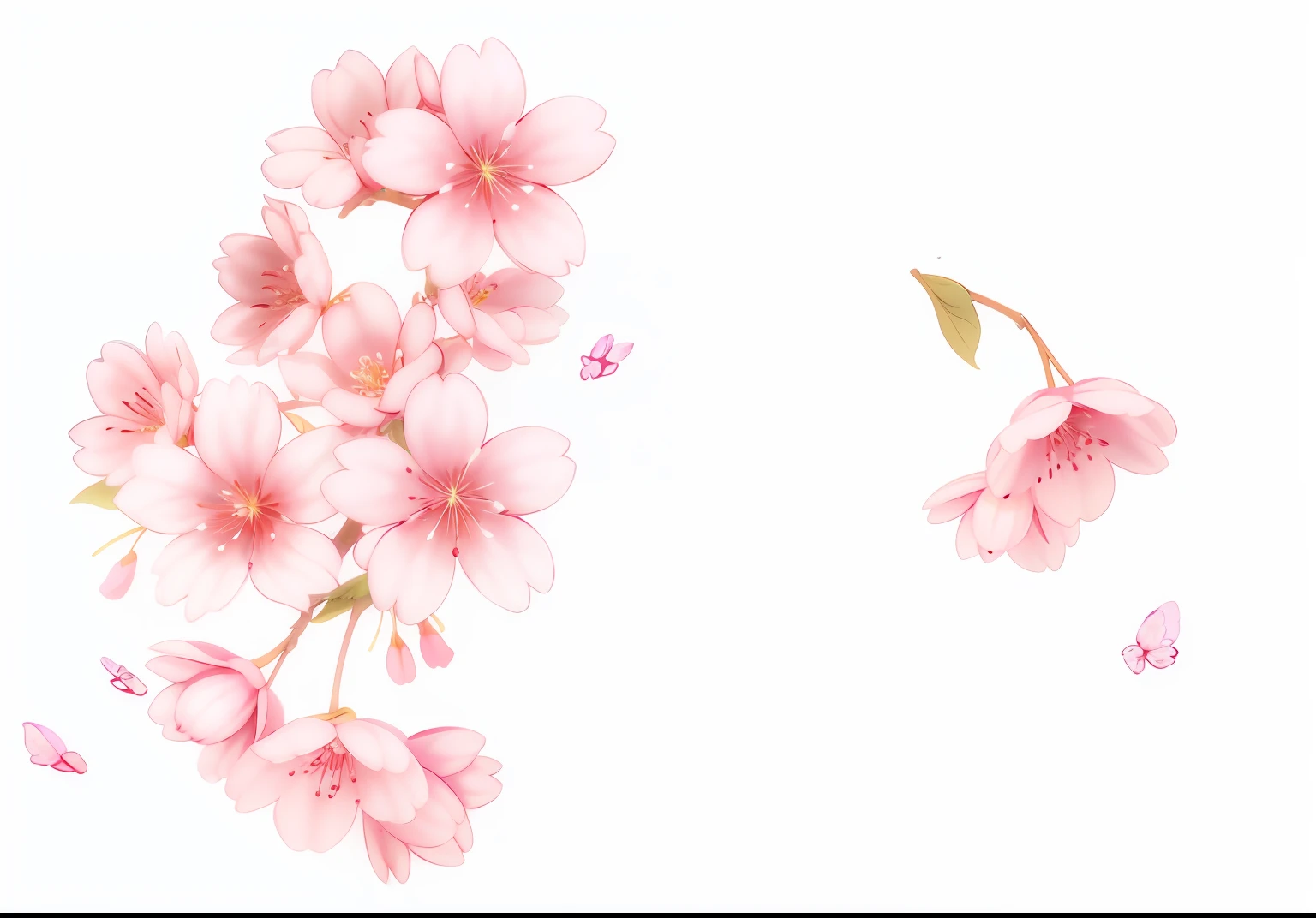 There are pink cherry blossoms on the green leafy branches, Sakura flower, sakura blooming on background, Cherry blossoms and cherry blossoms, flowing sakura silk, sakurabackground, cherry blossoms falling