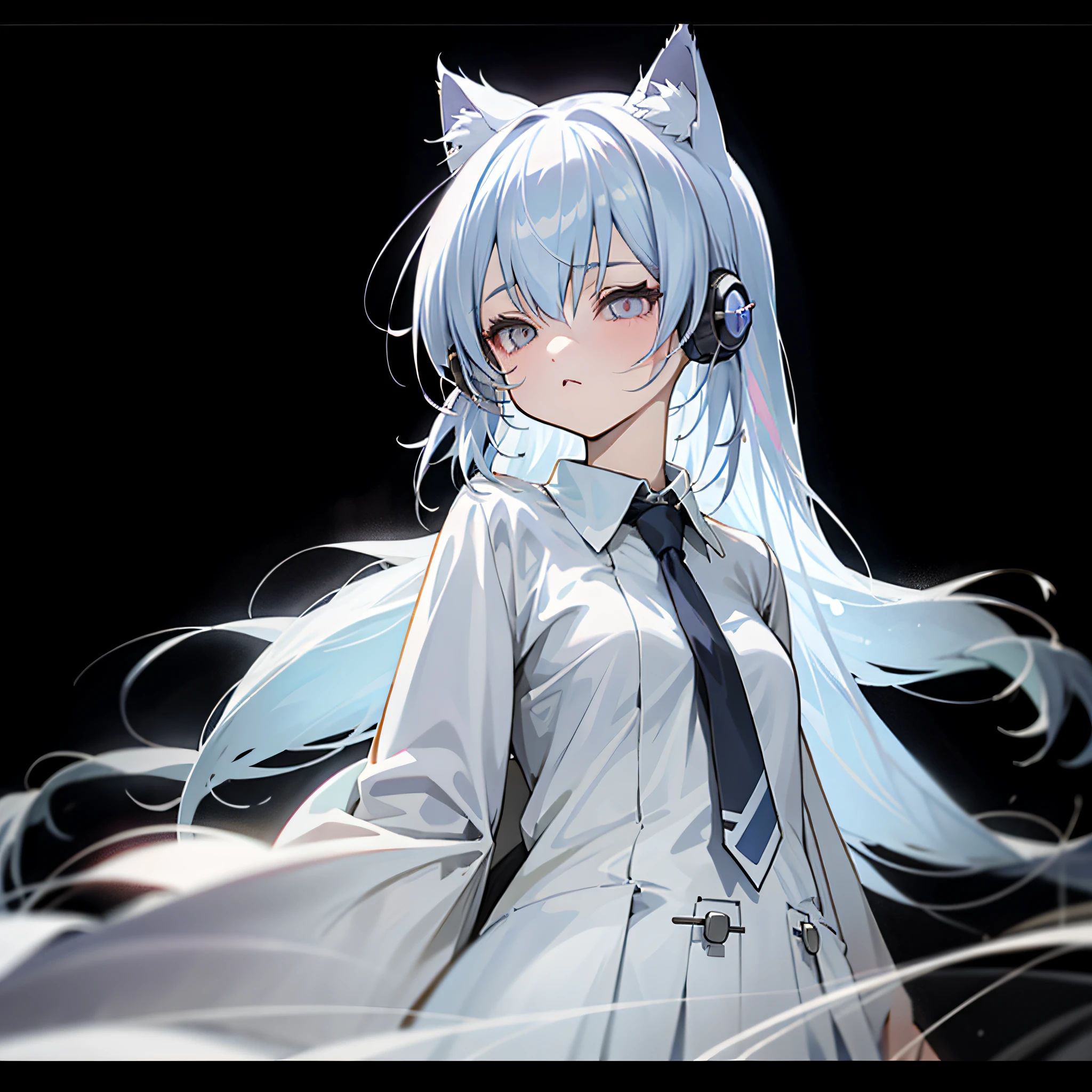 anime girl with headphones and a tie, anime moe artstyle, flat anime style shading, white cat girl, flat anime style, in an anime style, 2 d anime style, anime stylized, perfect white haired girl, unknown artstyle, white haired, anime girl with cat ears, holo is a wolf girl, girl with white hair,