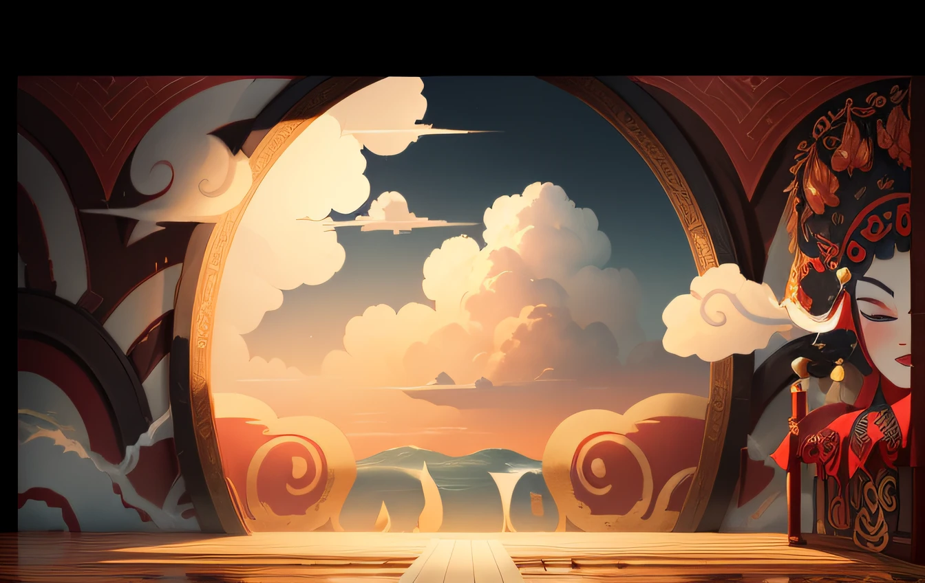Peking Opera stage background panel,Draw Dan,Auspicious clouds,swell sea --auto