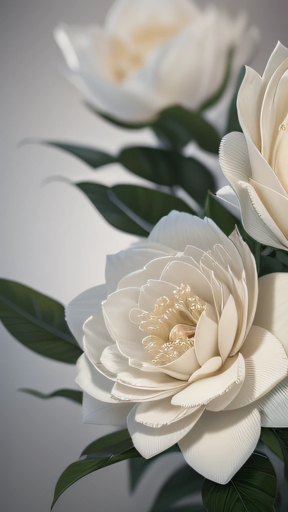 tmasterpiece，Works of masters，top-quality，8K，The ultra-realistice，3D，Ultimate detail，Layered，Clear texture，dyna，Bright texture，atmosphere lights，classic,wonderland,Amazing,Detailed light，Detailed pubic hair，extremely higly detailed，A plant，White gardenia，Solo，closeup cleavage，Moisture，cleanness，Full of life，Gardenia bushes,（The background is black），rim-light，Realistic lighting，