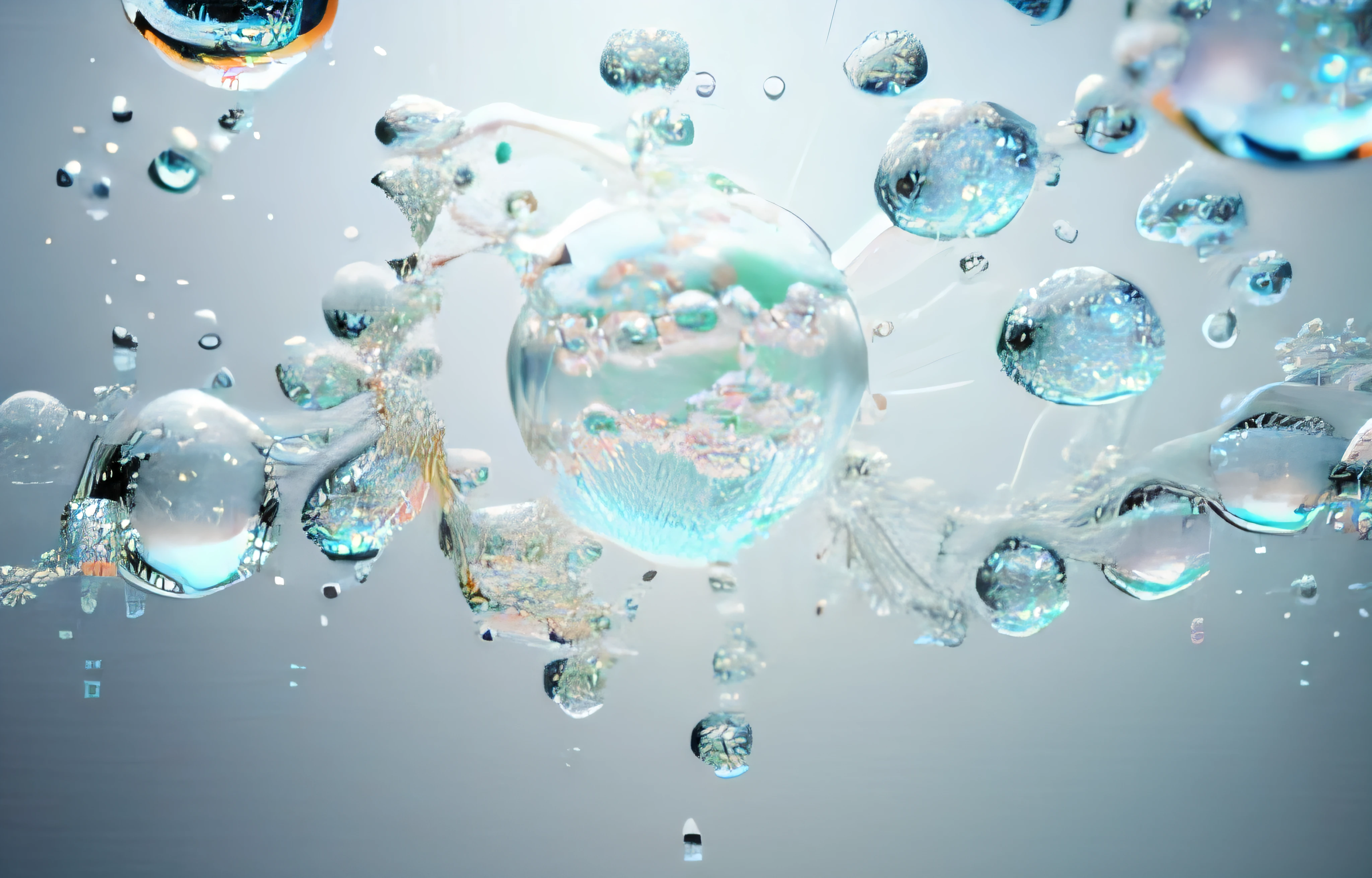 Authentic texture,White bubbles with water droplets in a glass bowl, Glass art style, Dynamic energy flow, Ambient occlusion
Glowing balls, White background, Organic form pastel shades, Tinkercore --AR 3:4 --q 5 --s 1000 --iw 2style raw