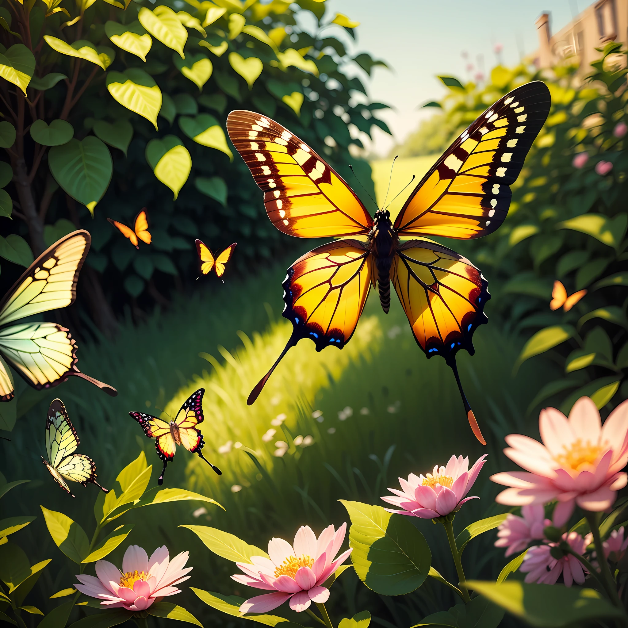 A beautiful colorful butterfly on a flower in the garden. The butterfly is large and is in the foreground of the photo. It looks unreal and fairy - tale - like. Cinematic, it looks unreal. --auto