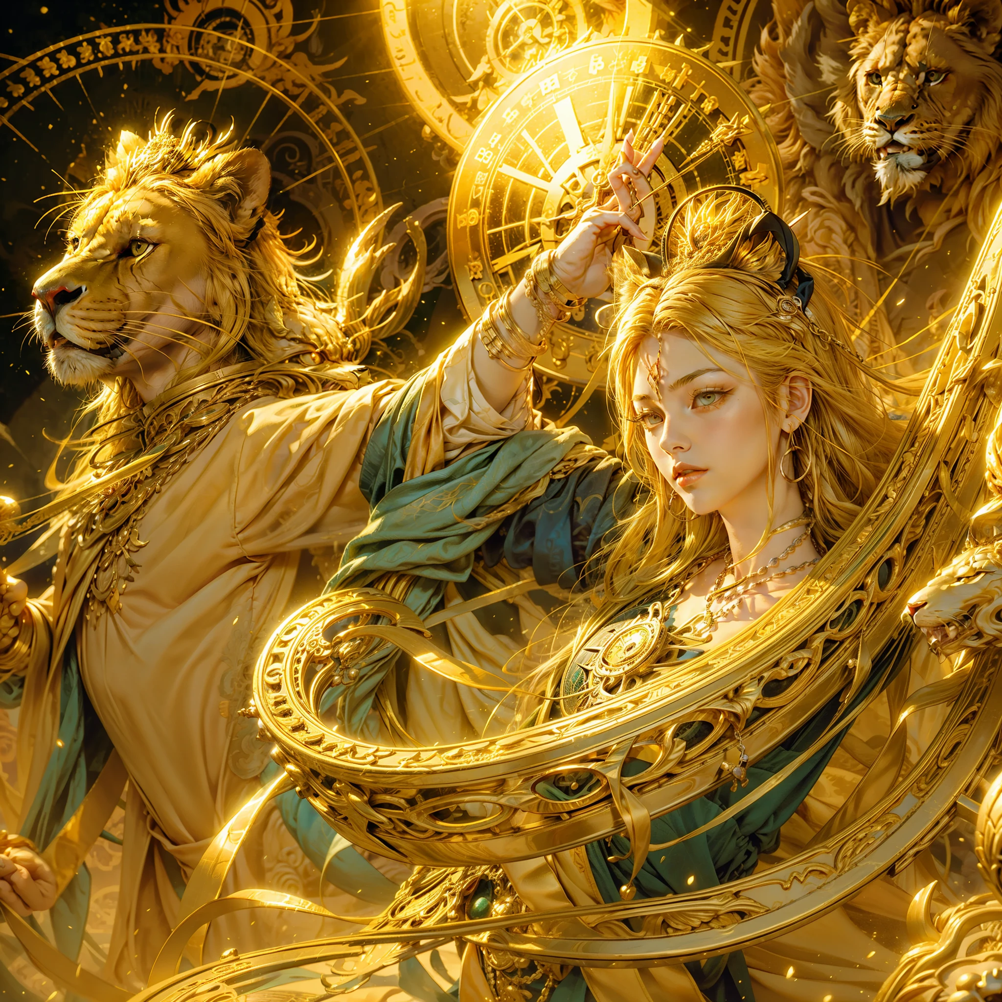 Magic Golden Leo astrolabe，Yellow-haired people，Next to the lion