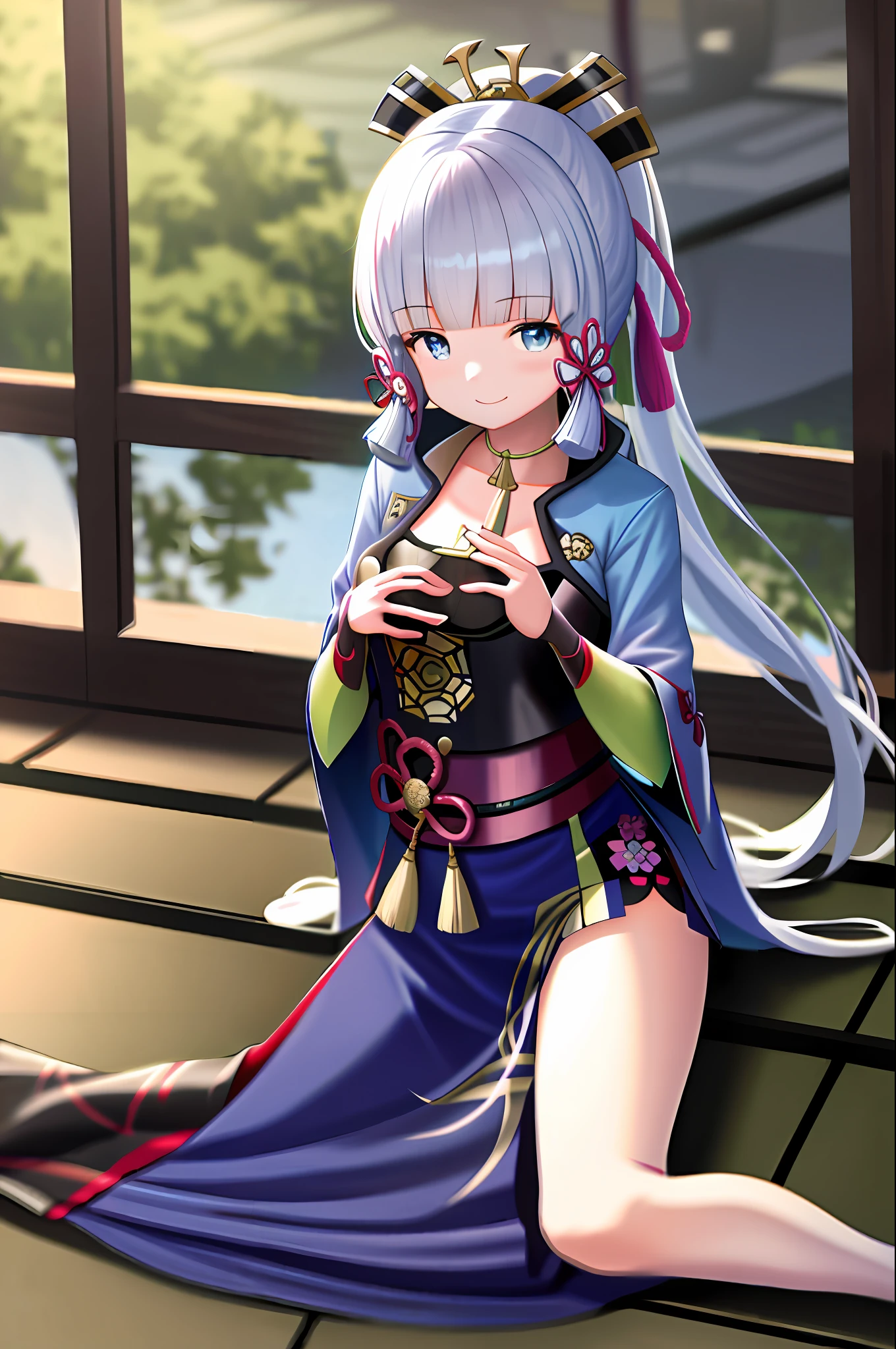 masterpiece, highres, best quality, 1girl solo, kamisato_ayaka, smile, kimono