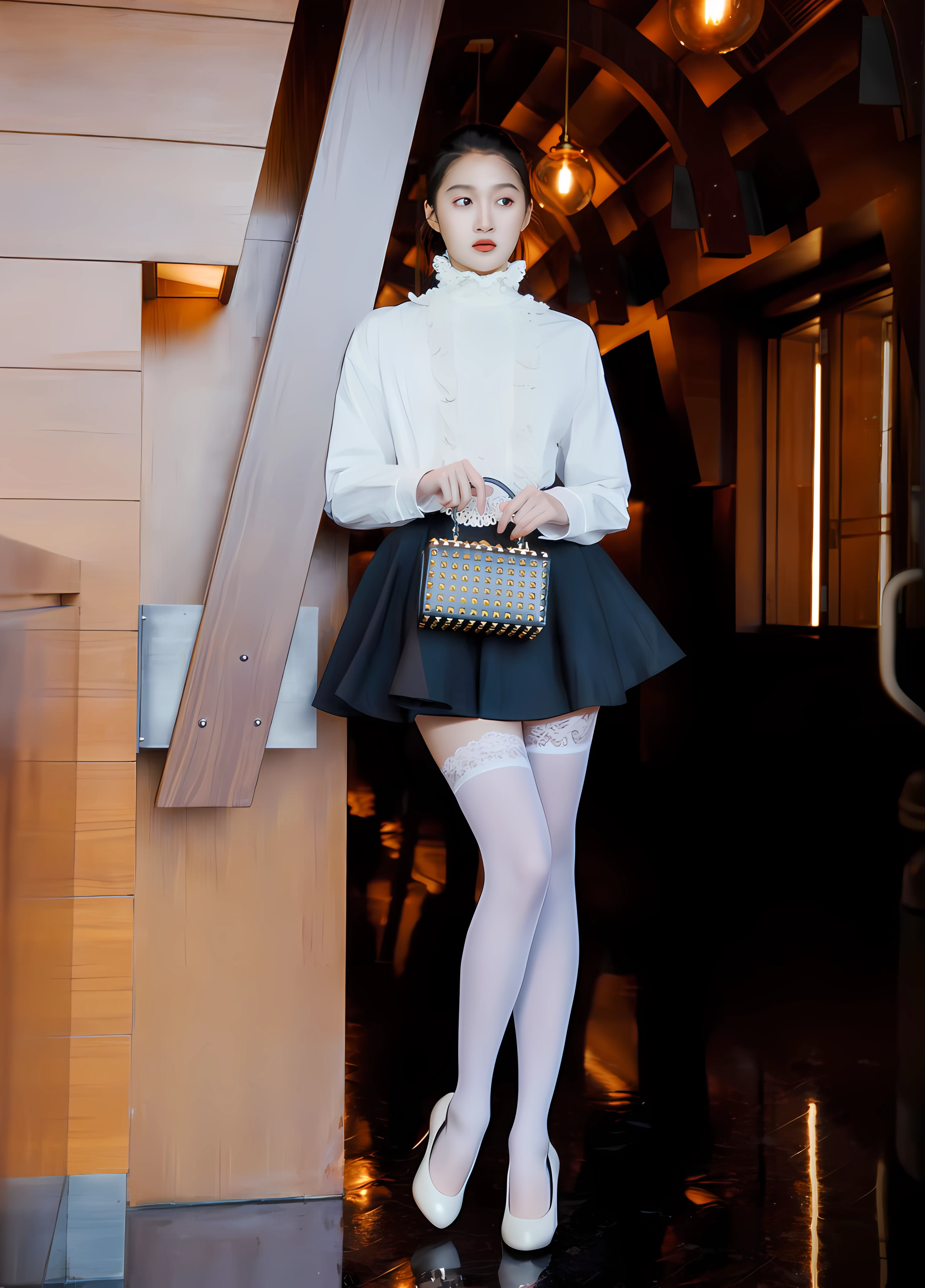 Lace，white stockings,