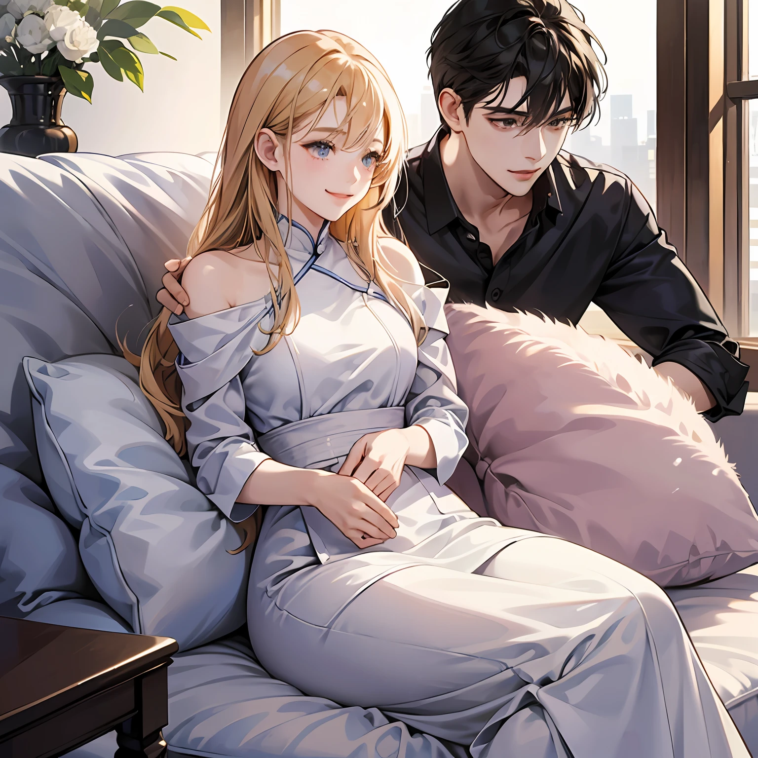 Woman smiling gracefully、Express confidence and decency。 The appearance of snuggling up to the other person with a natural gesture、Exudes warmth and closeness。 Relax your shoulders、You can make your standing look beautiful。Adults、foreigner --auto