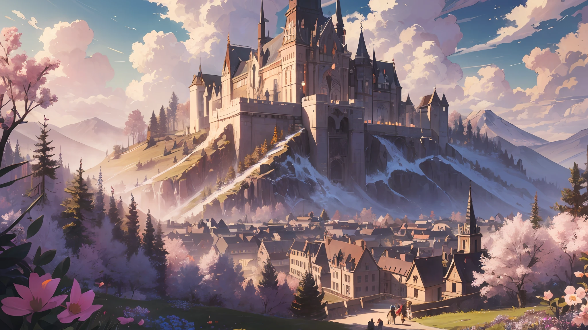 Within the enchanting medieval kingdom, Rog and his father, King Nufer, resided in a grand castle nestled amidst blooming meadows and sun-kissed hills. The royal library held treasured memories and wisdom passed down through generations. Happiness radiated in their laughter and smiles. Create an illustration of their joyous life together, using digital art, 5. --auto --s2