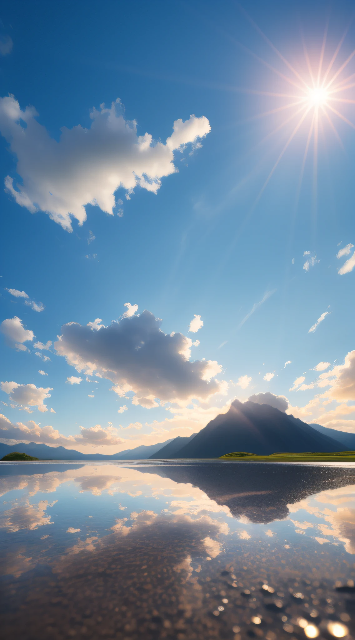 scenecy, vanishing point, from below, tmasterpiece, best qualtiy, 8K, waterface, 夏天, mid day, rays of sunshine, blue-sky, ssee-through, depth of fields, A high resolution, finedetail, ultra - detailed, Sharp focus