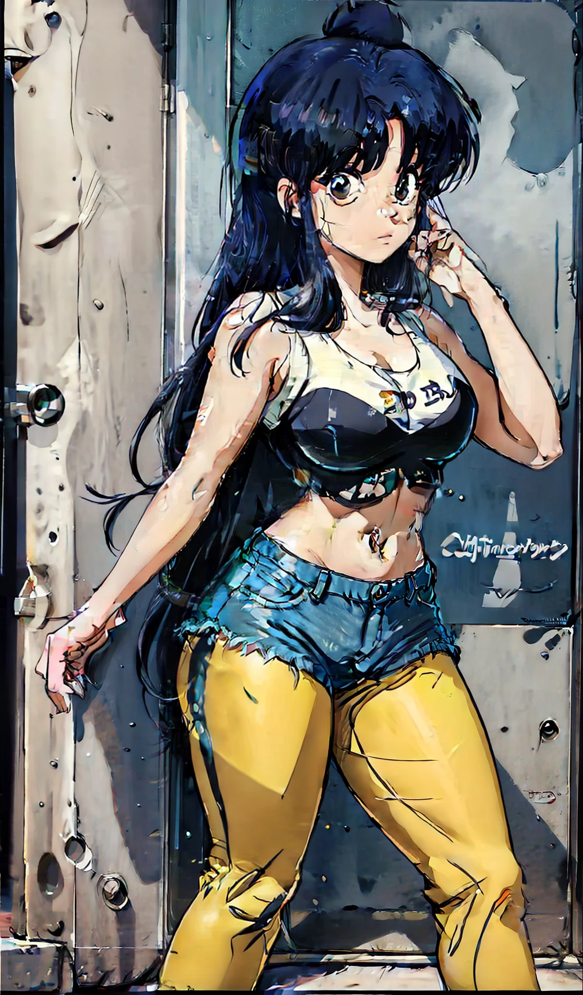Akane Tendo, muito sensual, com roupas de funkeira, brasileira, na cidade do rio de janeiro, Brasil, dancing funk, rebolando, bunda grande, pernas grossas, usando um short jeans extremamente curto, usando uma mini blusa, umbigo com pirsing, sneakers Nike, cabelo comprido, Speaker behind, corpo inteiro, muito realista, extremamente sexy, 8k, 8k extremamente detalhado), (um extremamente delicado e bonito), (obra-prima), (melhor qualidade: 1.0), (ultra highres:1.0)